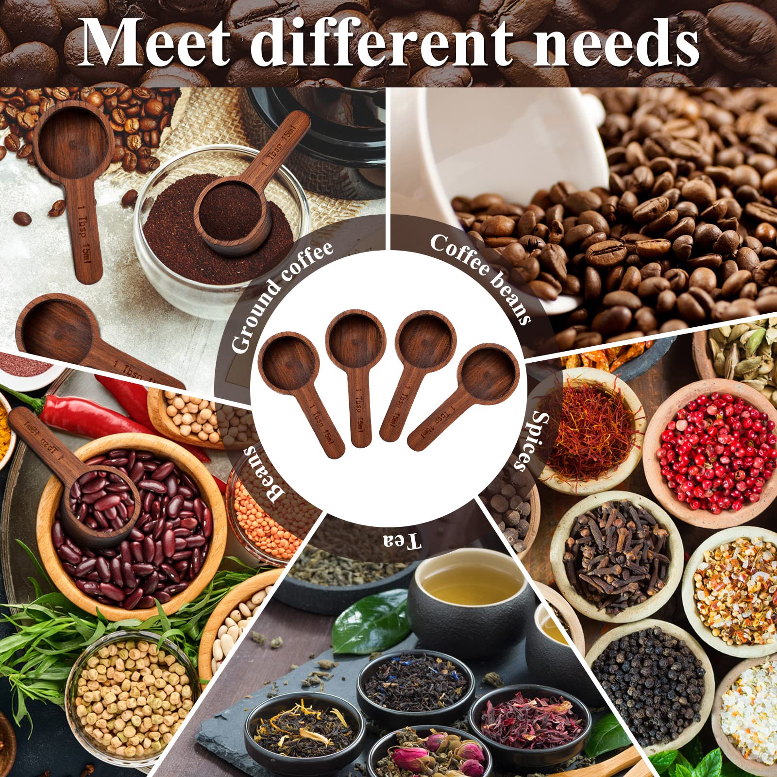 Skyley 4 Pieces Caf Spoon Wooden Coffee Measure Scoop Wooden Table Spoon Caf Ground Wood Tablespoon For Measuring Coffee Beans T