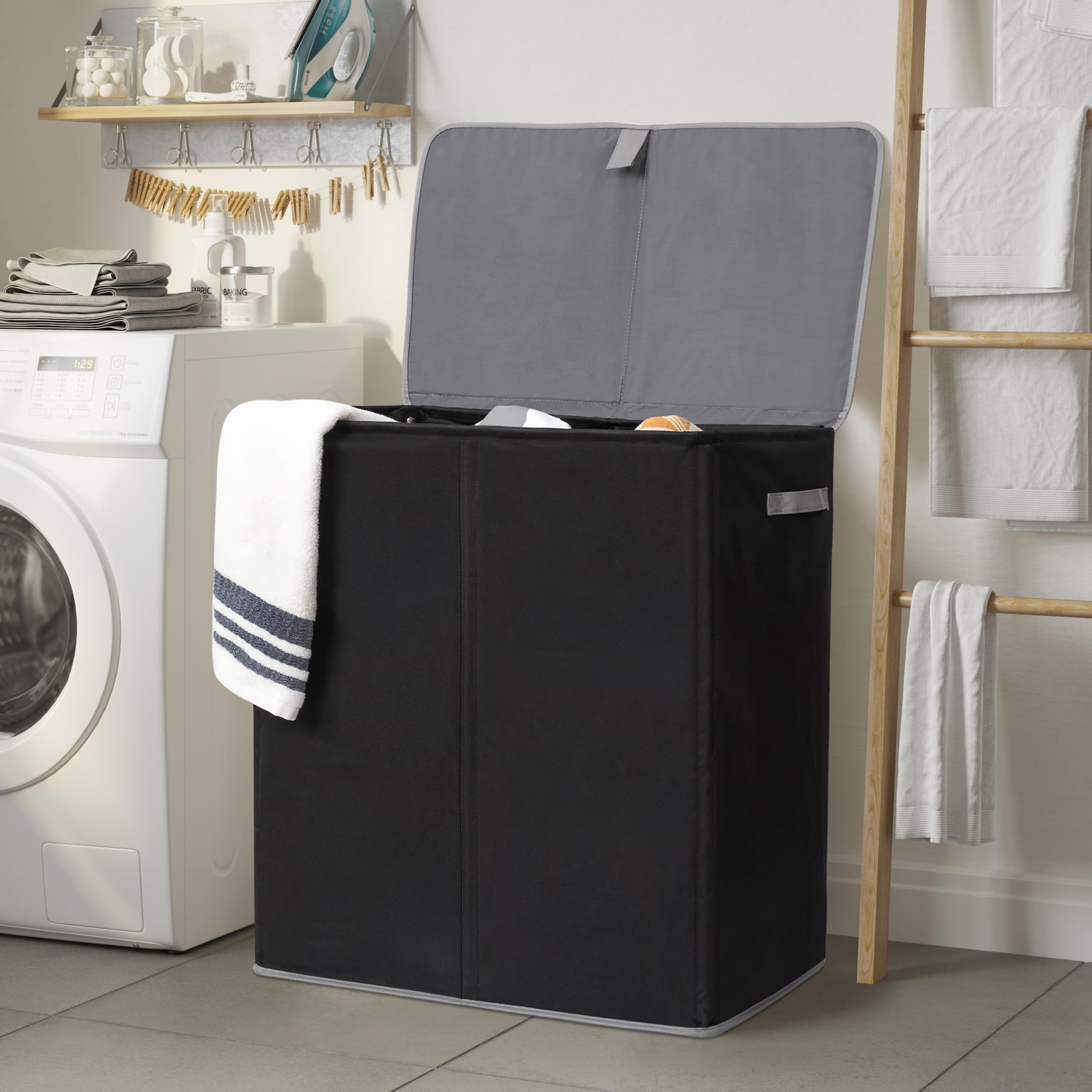 Wowlive Laundry Hamper With Lid,160L Large Laundry Basket 3 Section With Removable Washing Bags,Collapsible Waterproof Dirty Clo