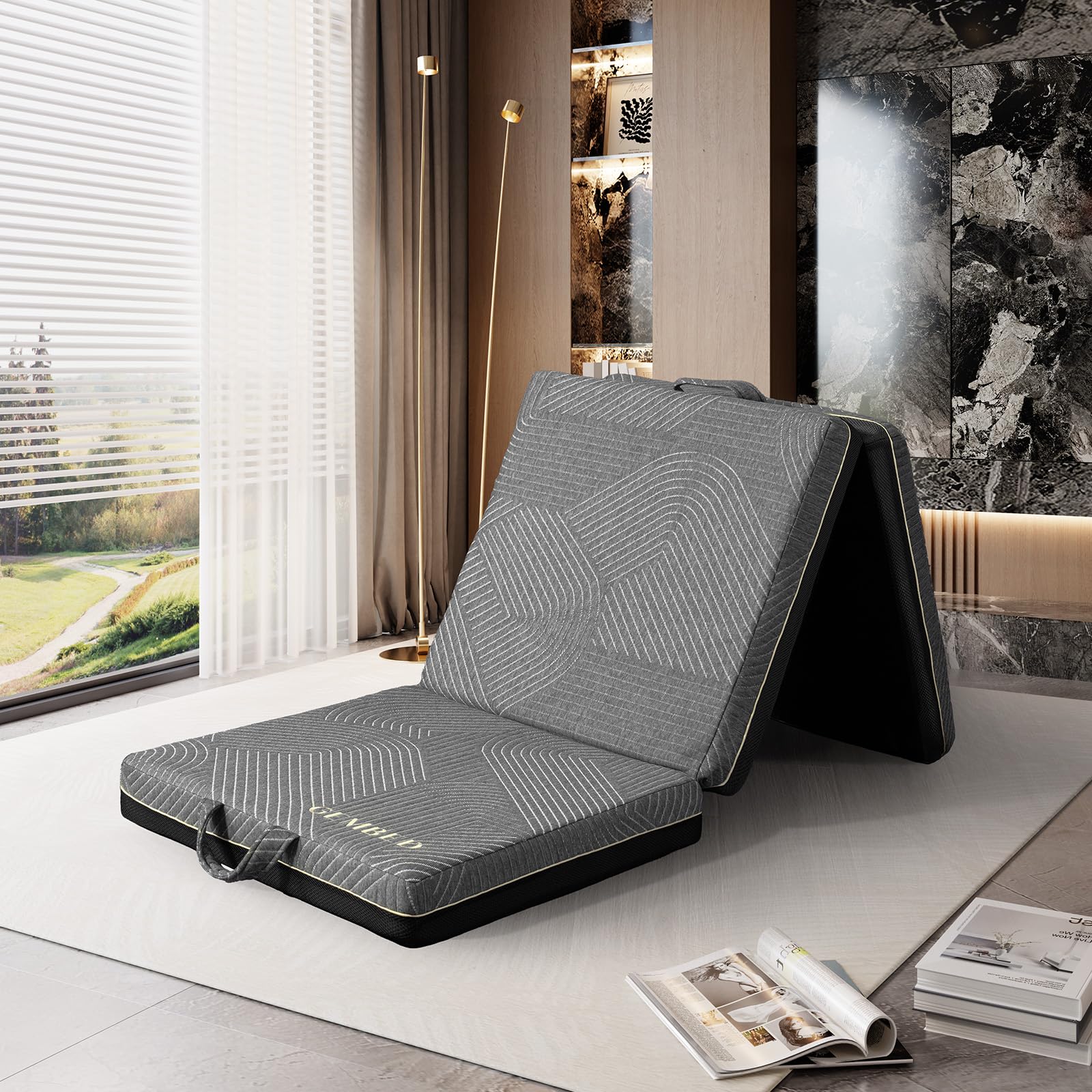 GEMBED Tri Folding Mattress Single Size - Memory Foam Tri-fold Mattress, Handle & Non-Slip Bottom, Portable Foldable Sofa Bed Fl