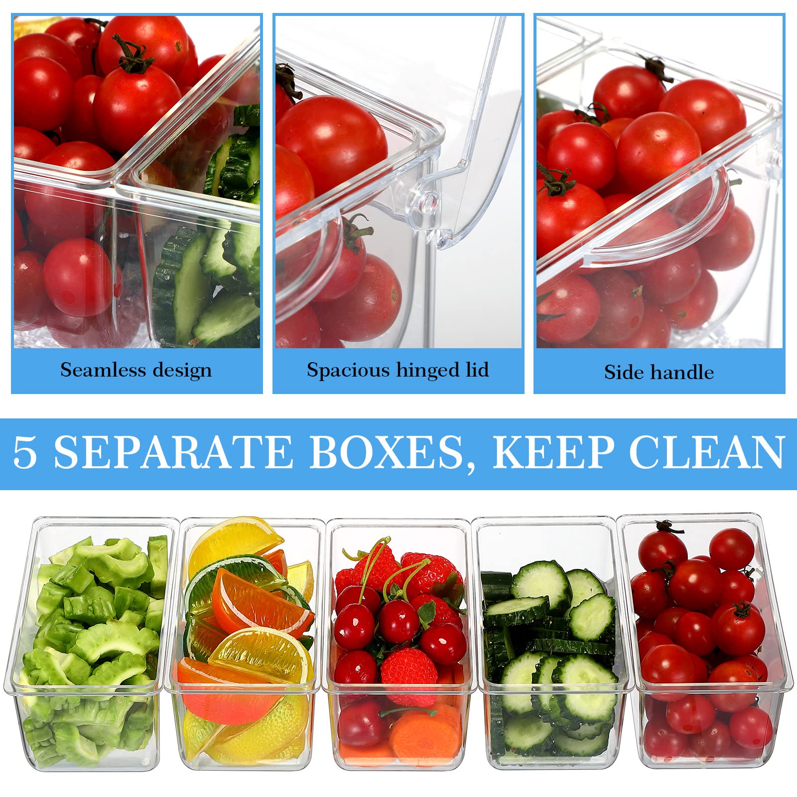 2 Pieces 5 Condiment Tray Server Ice Chilled Compartment Container Organizer With Hinged Lid Cooled Condiment Tray With Removabl