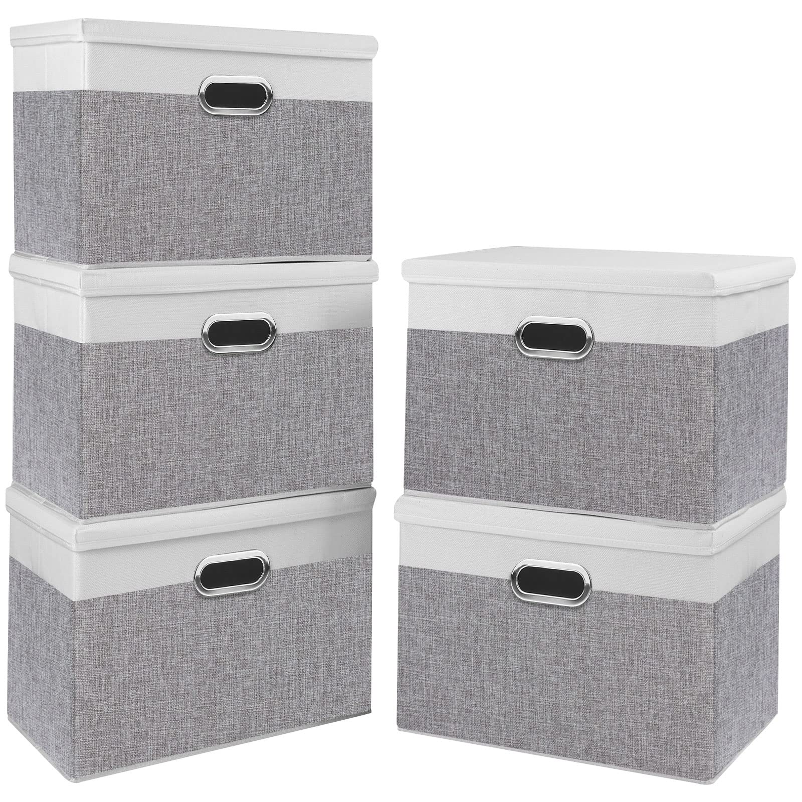Yawinhe Collapsible Storage Box (5-Pack),15X9.8X9.8In,Waterproof Storage Basket Bins, With Lids And 2 Handles, For Clothes, Clos