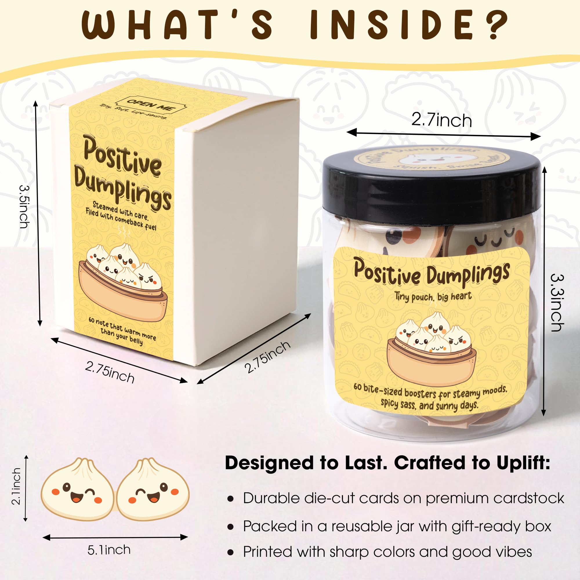 Positive Dumpling Jar - Emotional Support Dumplings, Cute Self Care & Comfort Jar with 60 Uplifting Notes, Funny Christmas Gifts