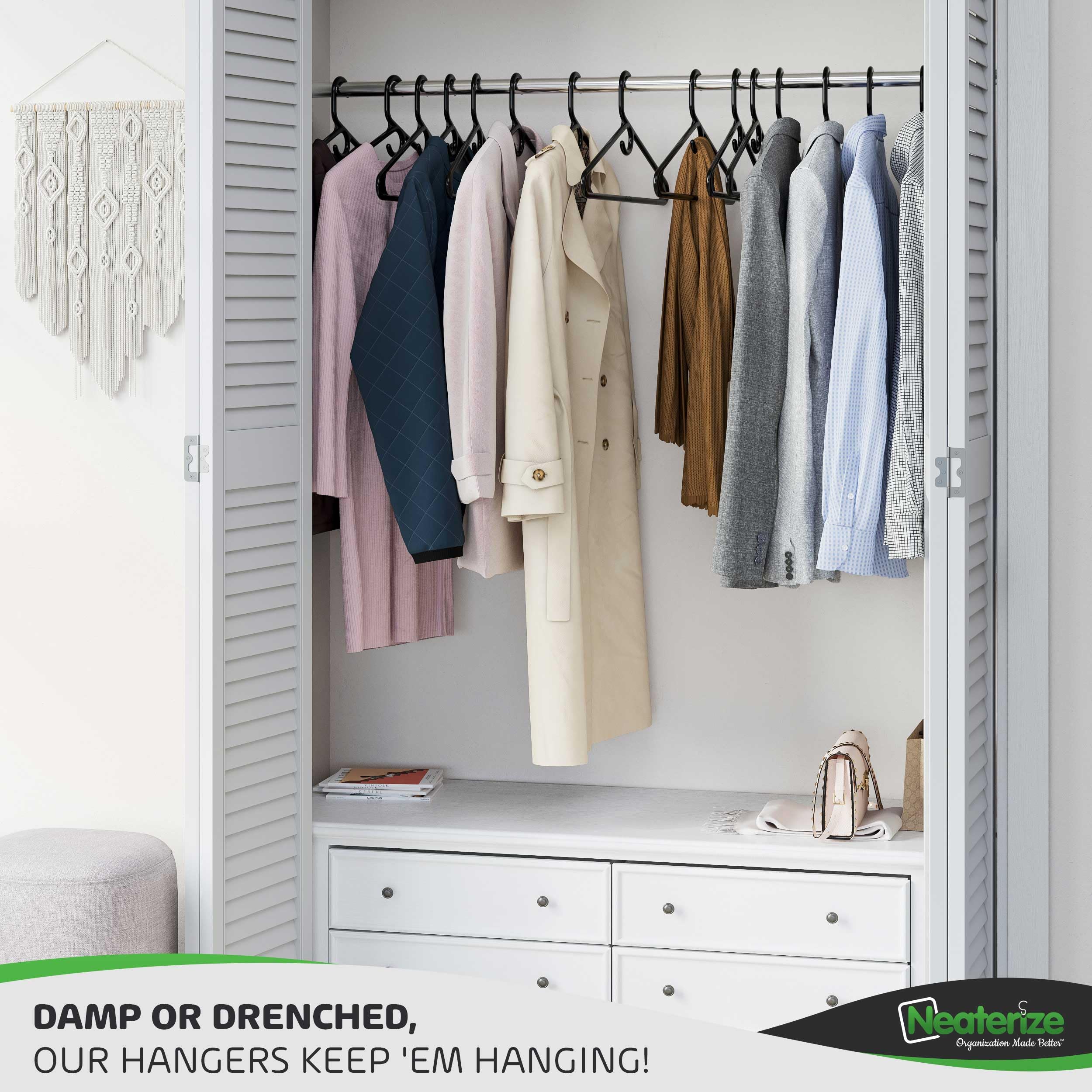 Ultra Heavy Duty Plastic Clothes Hangers - Black - Durable Coat, Suit And Clothes Hanger. Perchas De Ropa (24 Pack - Black)