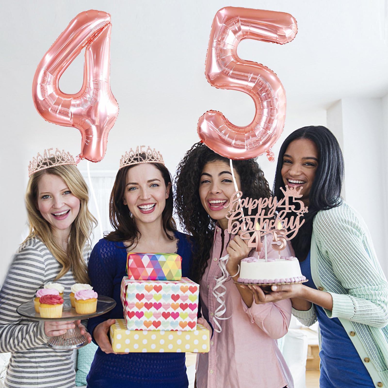 45Th Birthday Gifts For Women, Include 45Th Birthday Sash And Tiara, Birthday Cake Topper And Number 45 Candles, Big 45 Balloons