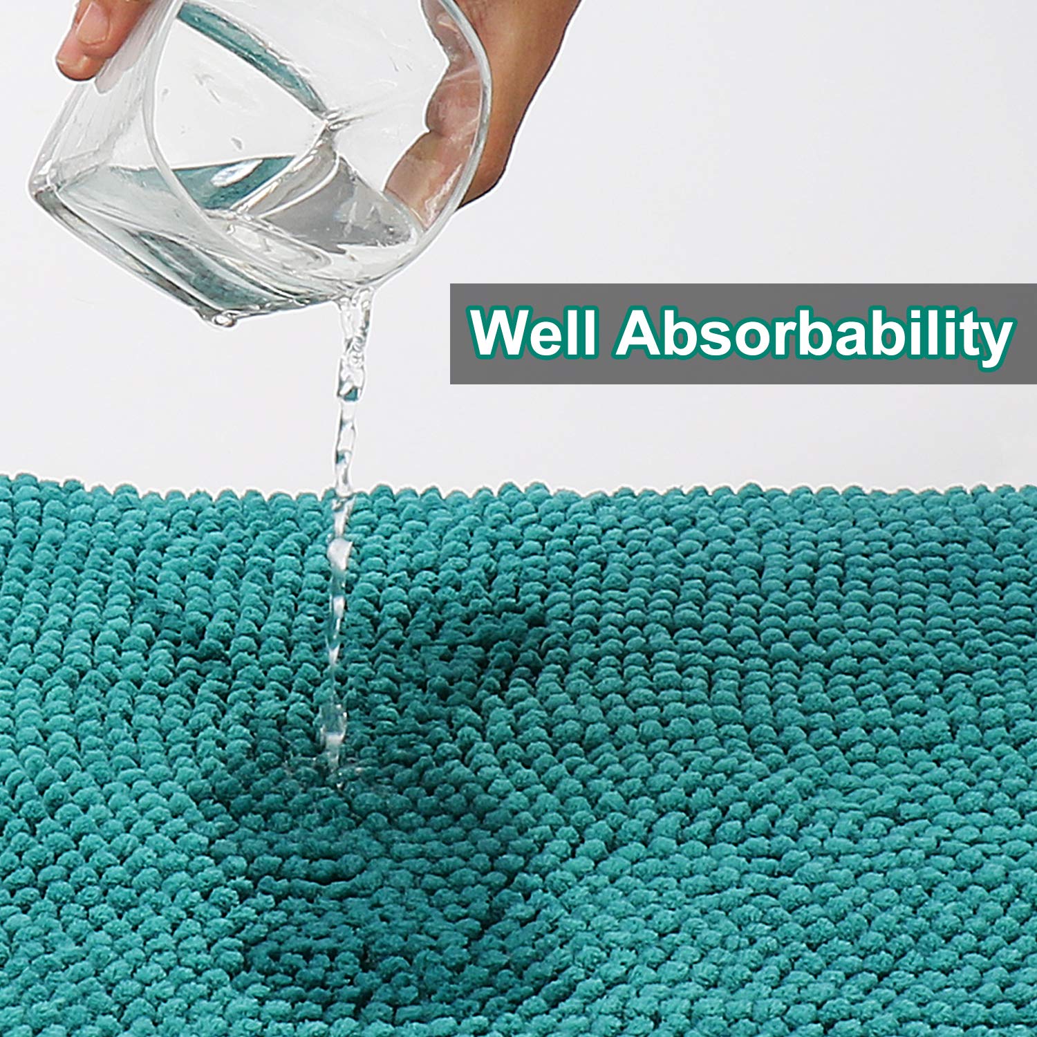 Urvoix 3 Pieces Bathroom Rugs Set  Non-Slip Chenille Bath Rug  Ultra Soft and Super Absorbent Bath Mat for Bathroom  Toilet and Tub (Teal)