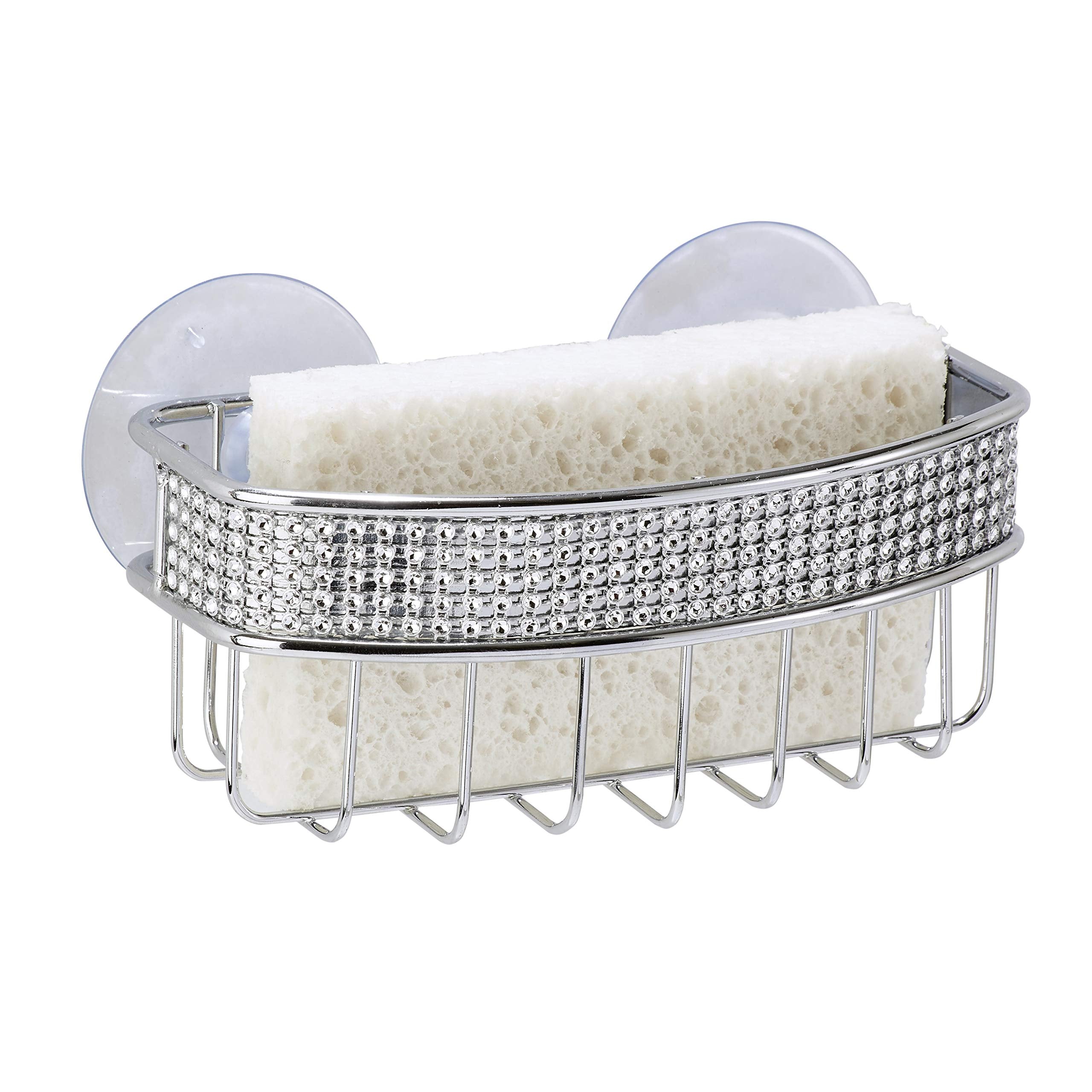 Kitchen Details Pave Diamond Sponge Holder | Suction Cup Mount | Holds 1 Sponge | Open Wire Water Draining | Chrome