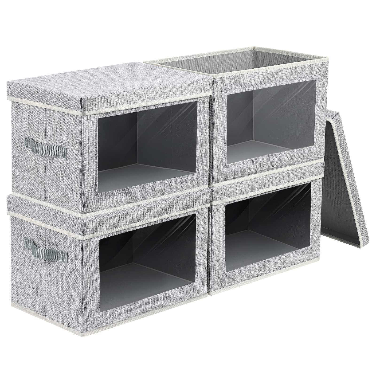 Homsorout Storage Baskets, 4 Packs Large Storage Bins With Lids Window, Fabric Storage Cubes Bins For Organization, Line Closet