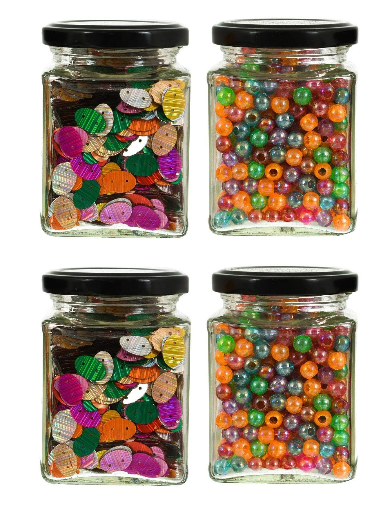 Machak Square Glass Jar 250 Ml | Airtight Lid For Kitchen Storage, Black (4 Pieces)