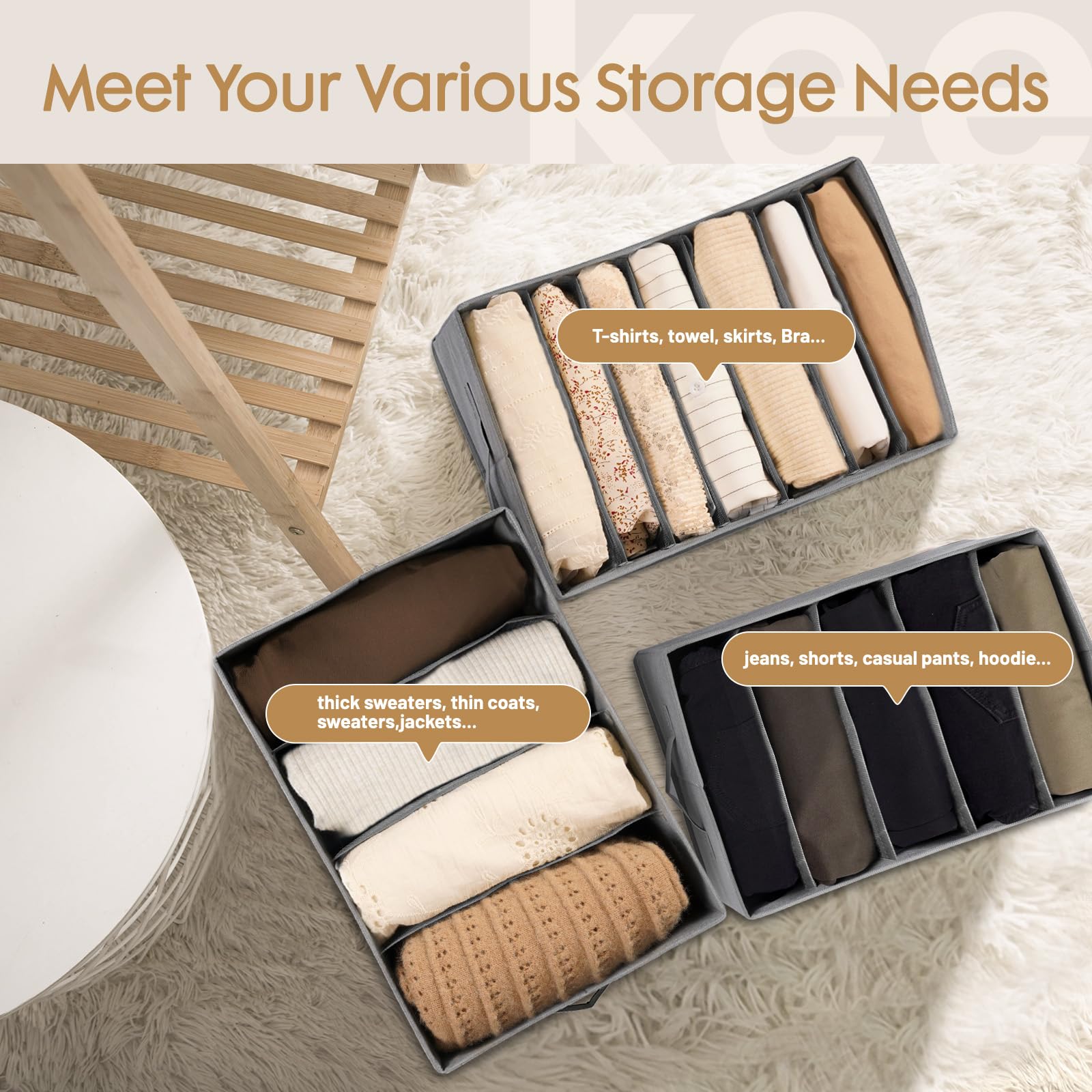 6 Pack Large Clothes Organizer, Wardrobe Closet Organizer and Storage with Handles, Foldable Fabric Closet Organizers Dividers f