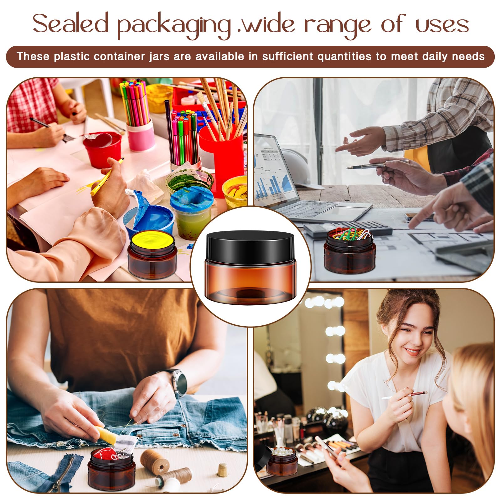 Lanties 200 Pcs 2 Oz Black Plastic Container Cosmetic Jars With Lid Round Plastic Jars Small Travel Containers For Storage Makeu