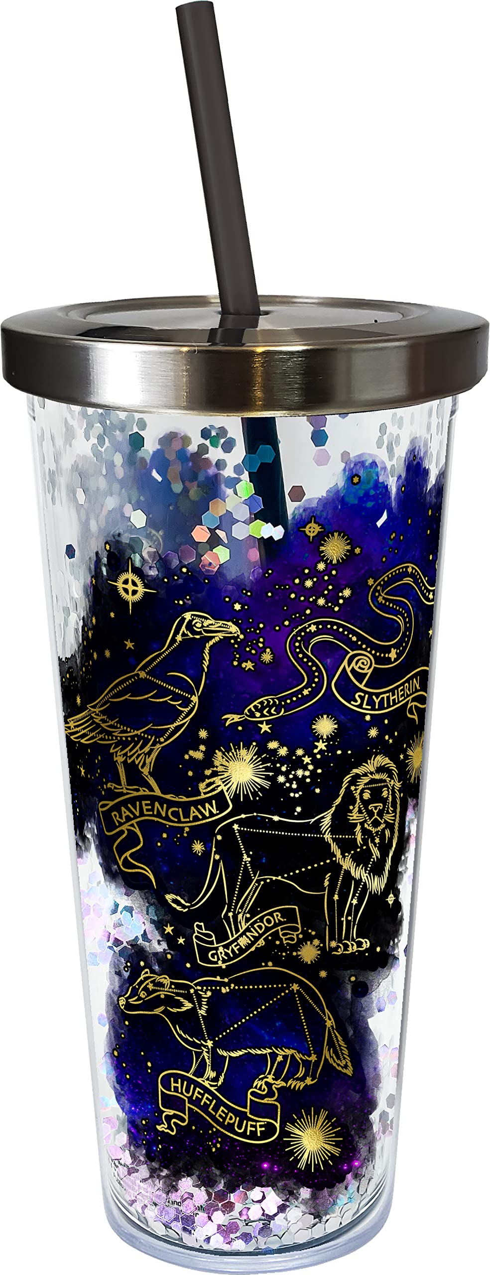 Spoontiques - Harry Potter Tumbler - Constellation Glitter Cup With Straw - 20 Oz - Acrylic - Multicolored