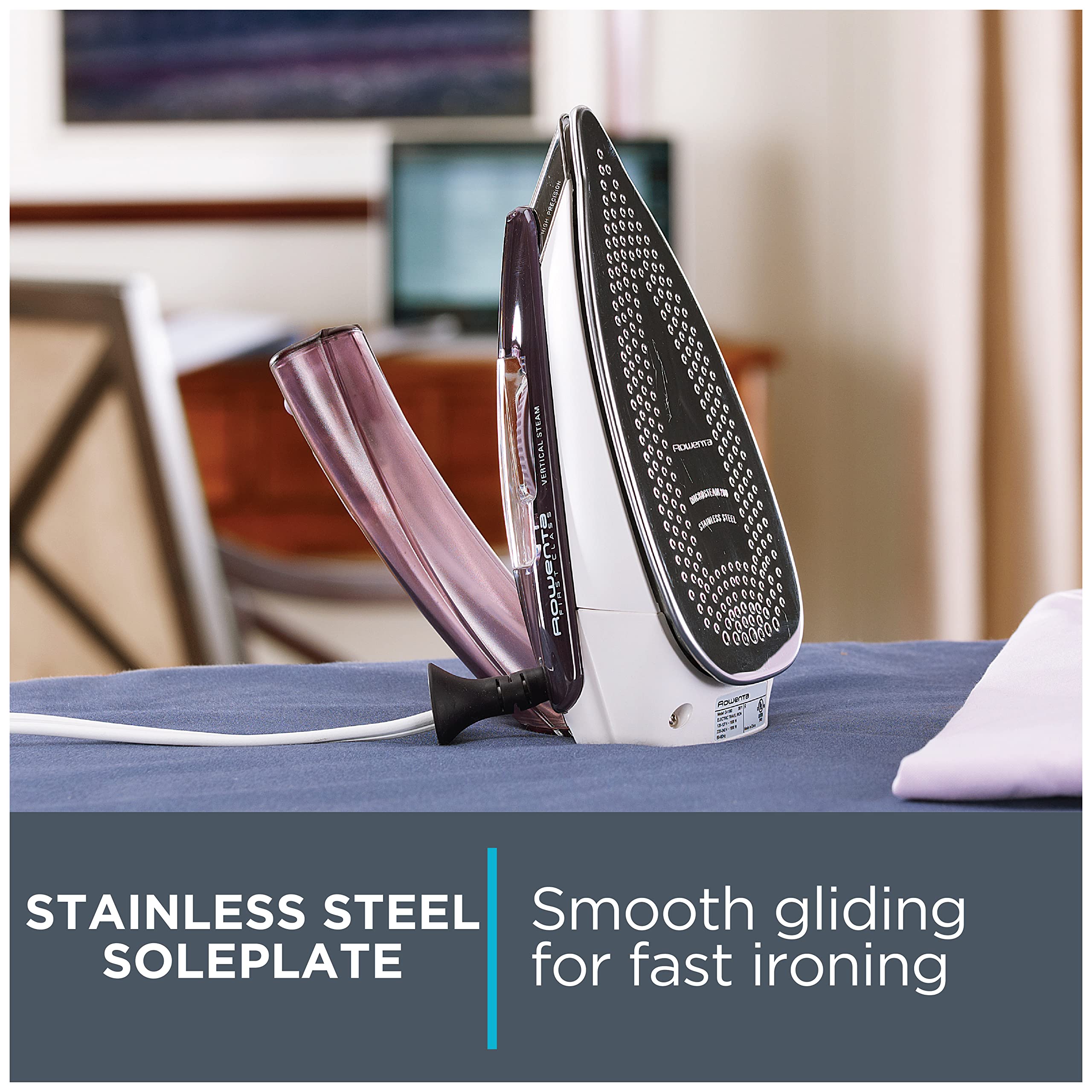 Rowenta, Travel Iron, Pro Compact Stainless Steel Soleplate Steam Iron For Clothes, 200 Microsteam Holes, 1000 Watts Ironing, Fa