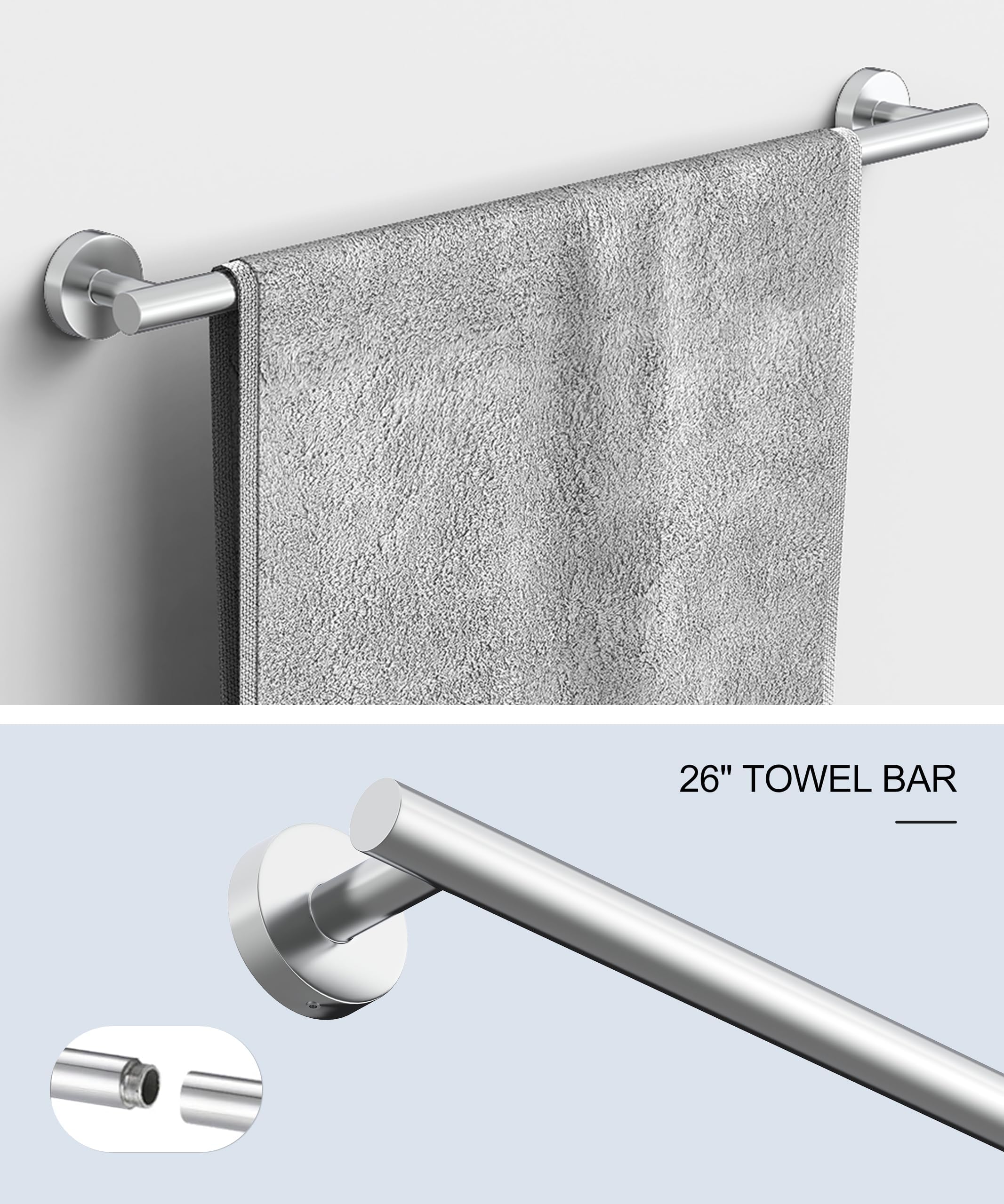 Homemystique 6 Pcs Chrome Bathroom Hardware Accessories Set Sus304 Stainless Steel Towel Rack And Toilet Paper Holder Set Towel