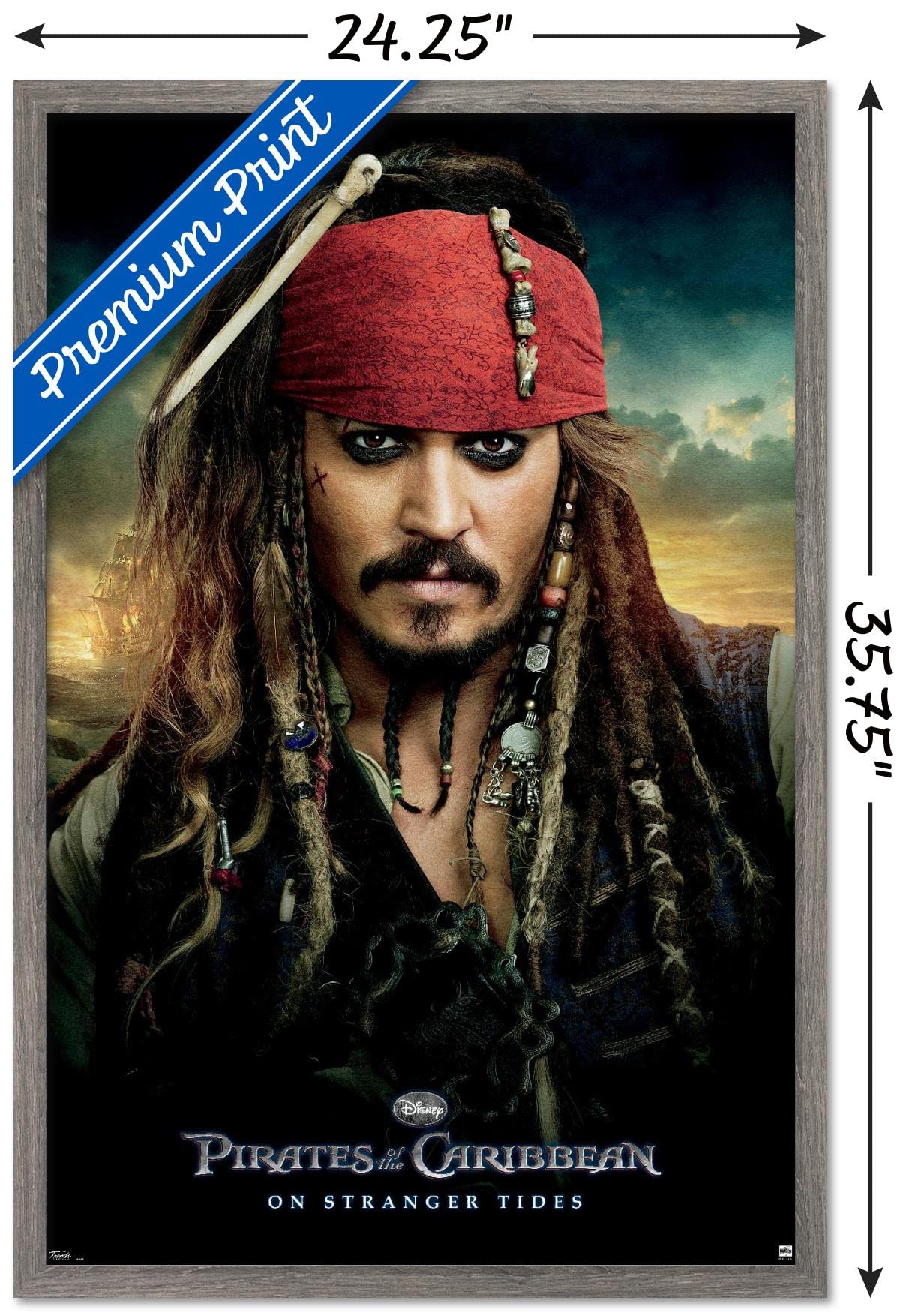 Trends International Disney Pirates Of The Caribbean: On Stranger Tides - One Sheet Wall Poster, 22.375'' X 34'', Barnwood Frame