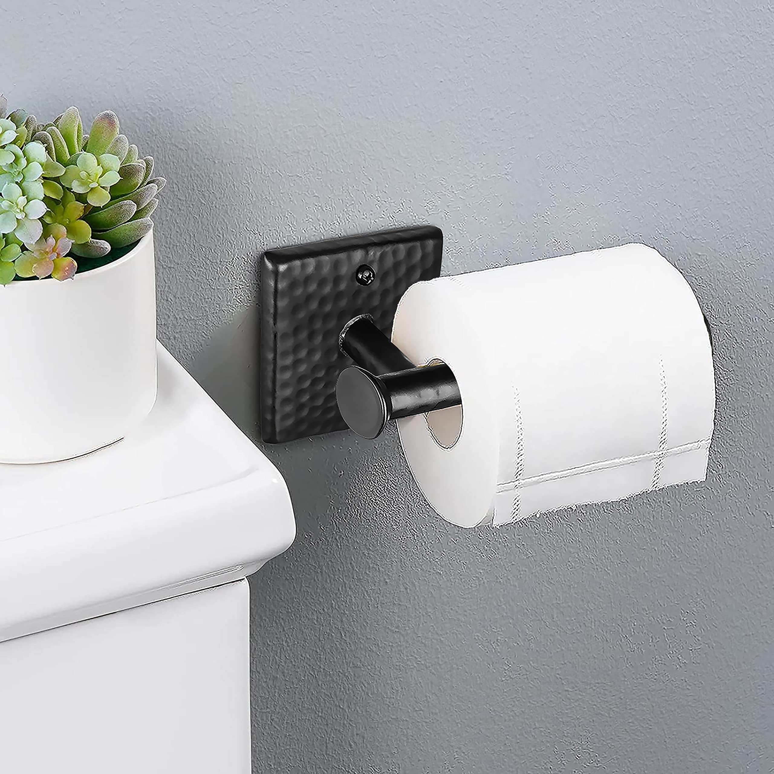 Monarch Abode 19133 Hand Hammered Metal Toilet Paper Holder and Dispenser for Bathroom Hardware and Storage  Holds  Dispenses  Mounting Hardware Included  Matte Black