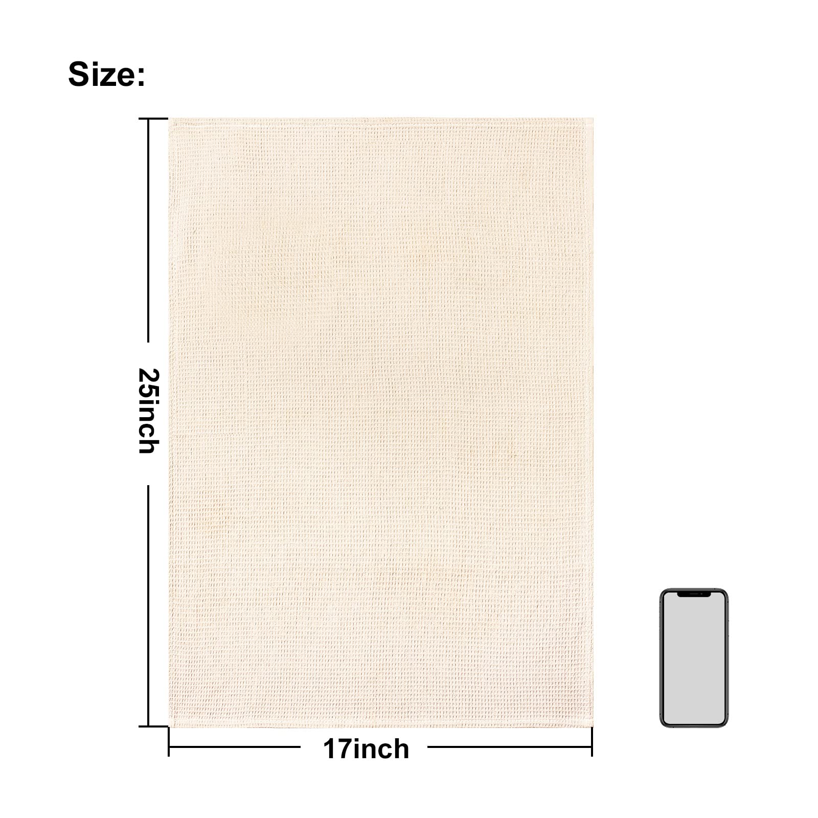 Quiltina Cotton Waffle Weave Dish Towels Set, 17 X 25 Inches, 6 Pack, Beige, Brown, Dark Grey