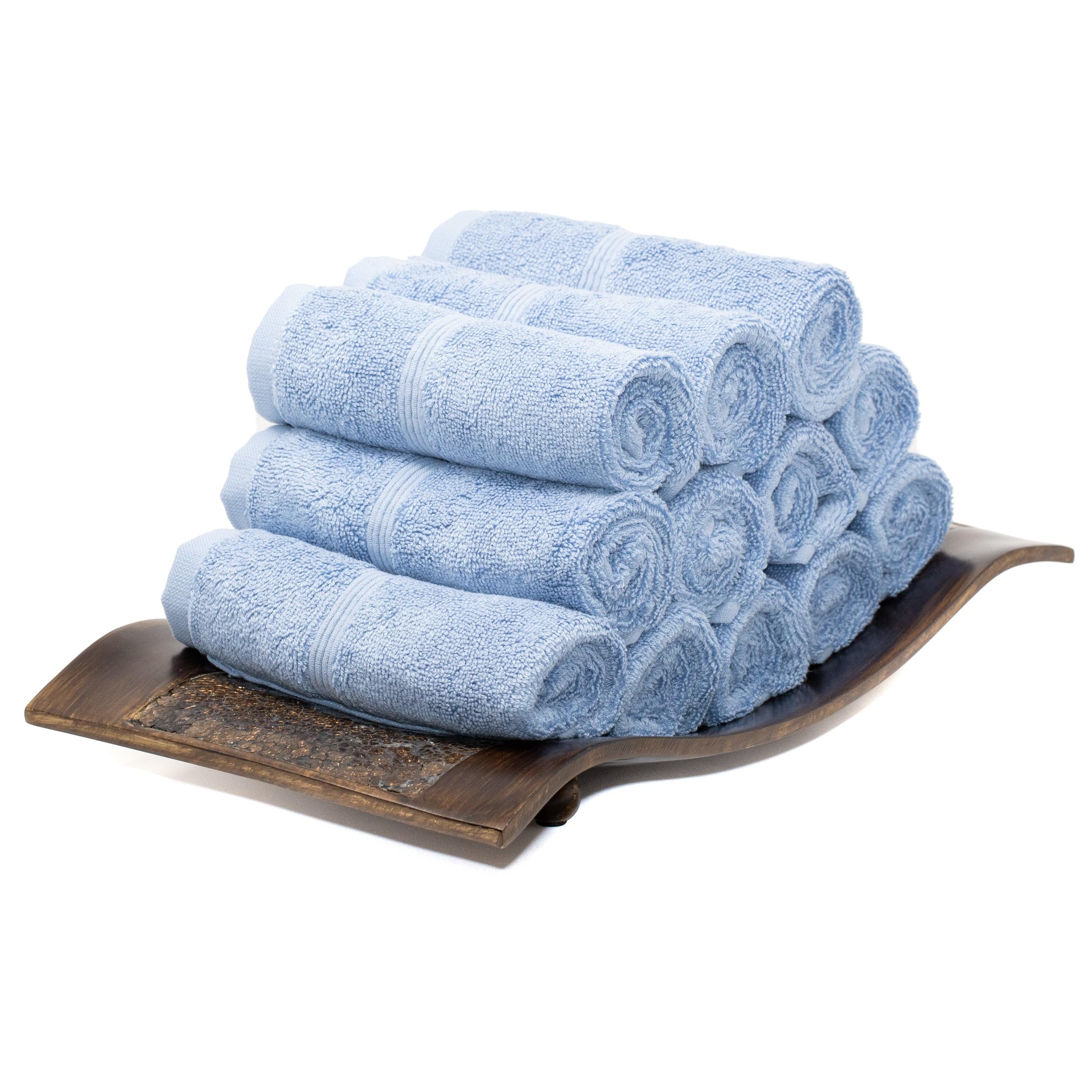 Mosobam Luxury Turkish Towels Set Of 12 Washcloths 13X13 Allure Blue 700 Gsm Bamboo Viscose & Aegean Turkish Combed Cotton