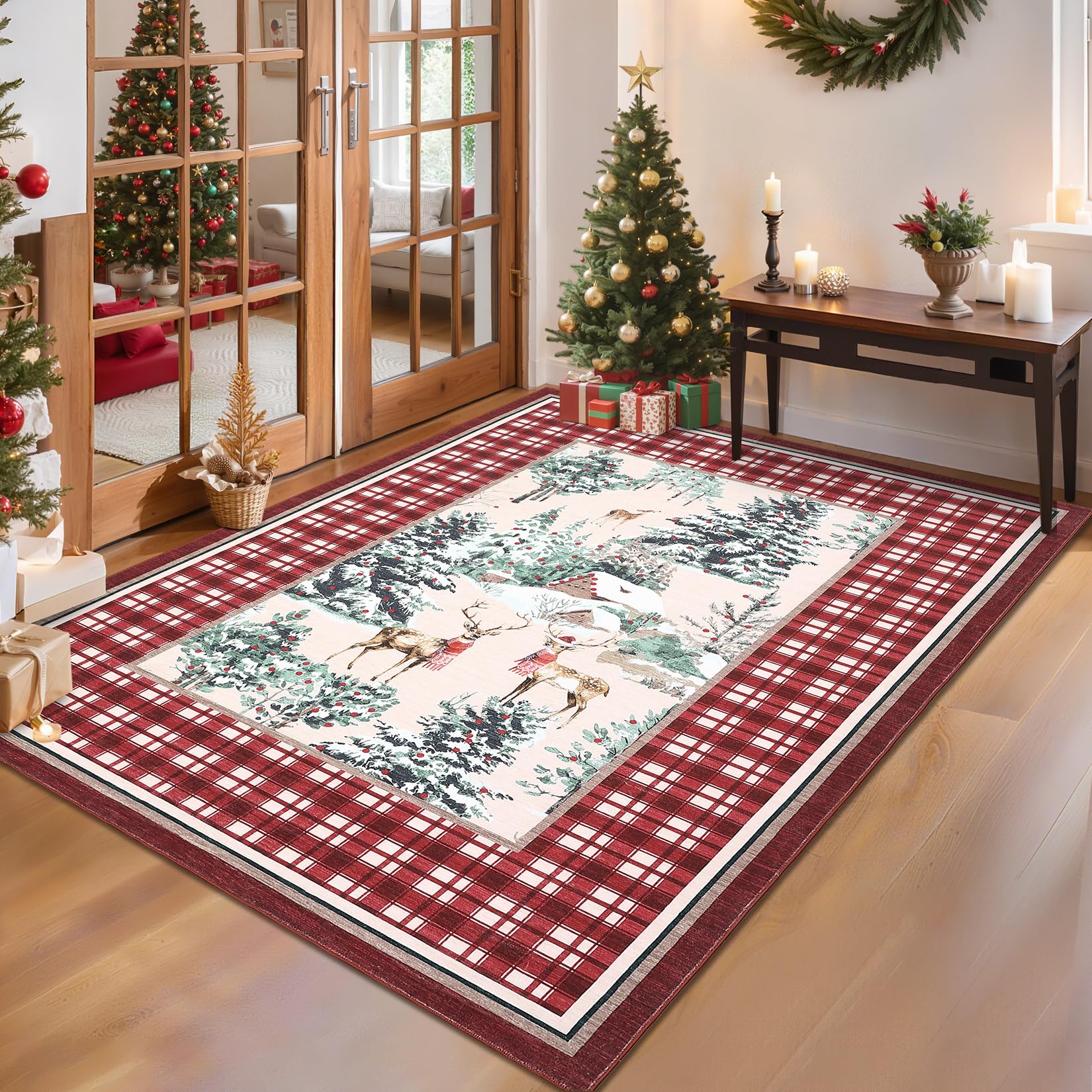 GarveeHome Christmas Washable Runner Rug 2.5x10, Holiday Decor Runners for Kitchen Soft Low Pile Christmas Tree and Deer Rug Non