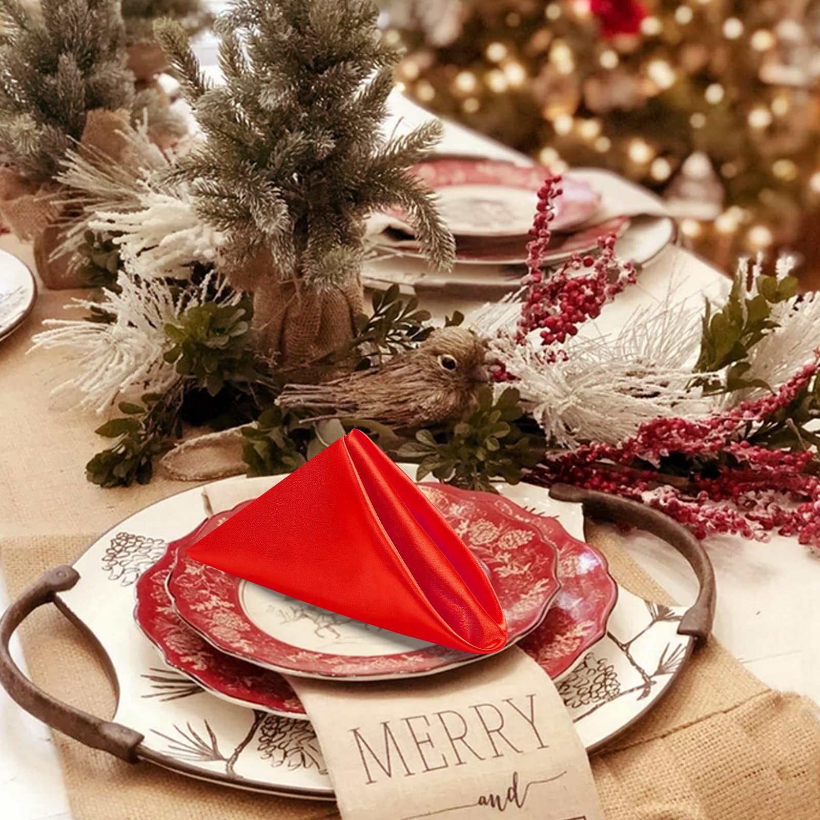 Red Cloth Napkin Set Of 12,Satin Dinner Napkins Cloth Washable,Reusable Napkin For Everyday Use Dining Table,Restaurant,Wedding,