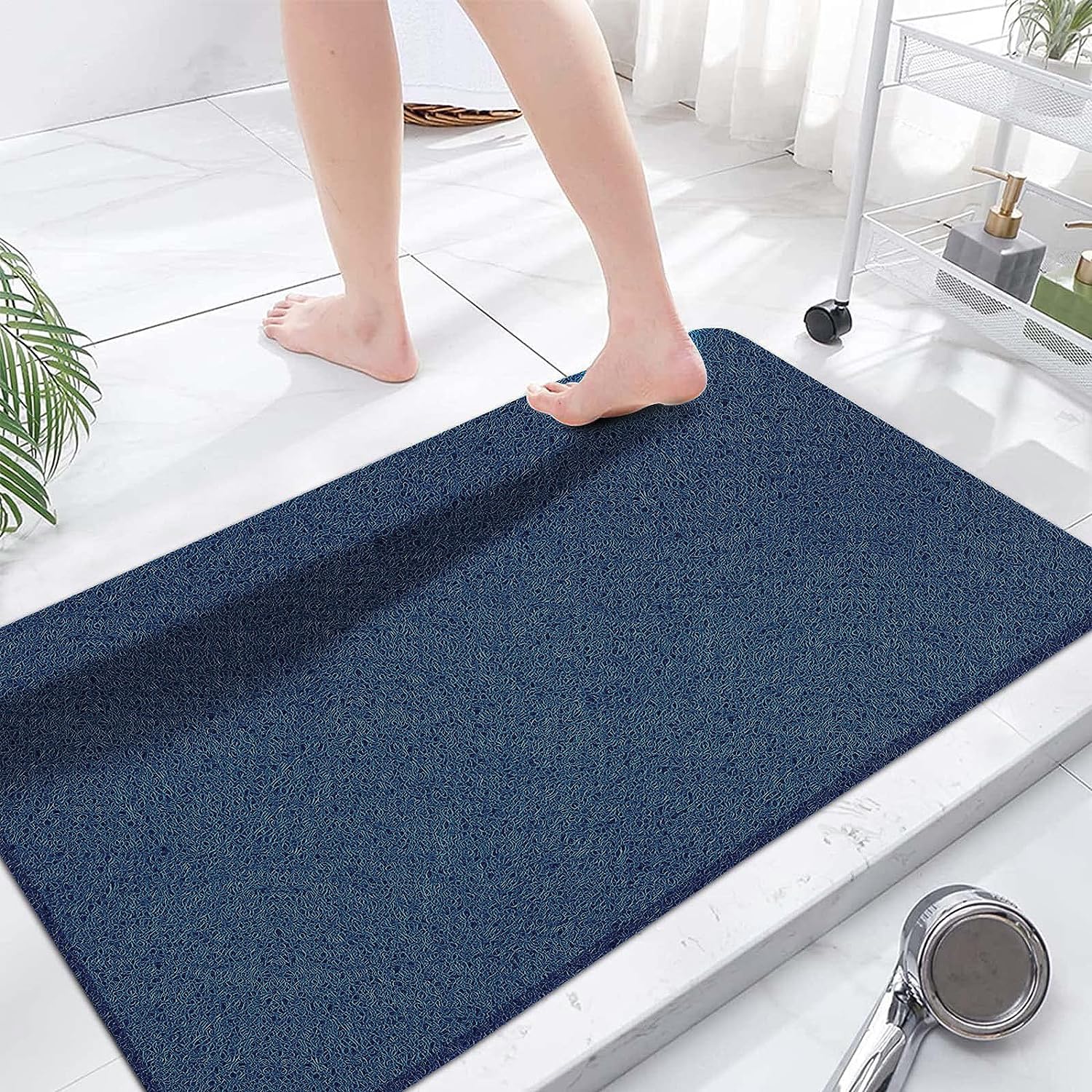 Extra Large Shower Mats Non Slip, 23.6   47.2 Inch, Bath Mat For Shower, Loofah Mats For Shower And Bathroom, Quick Drying, Navy
