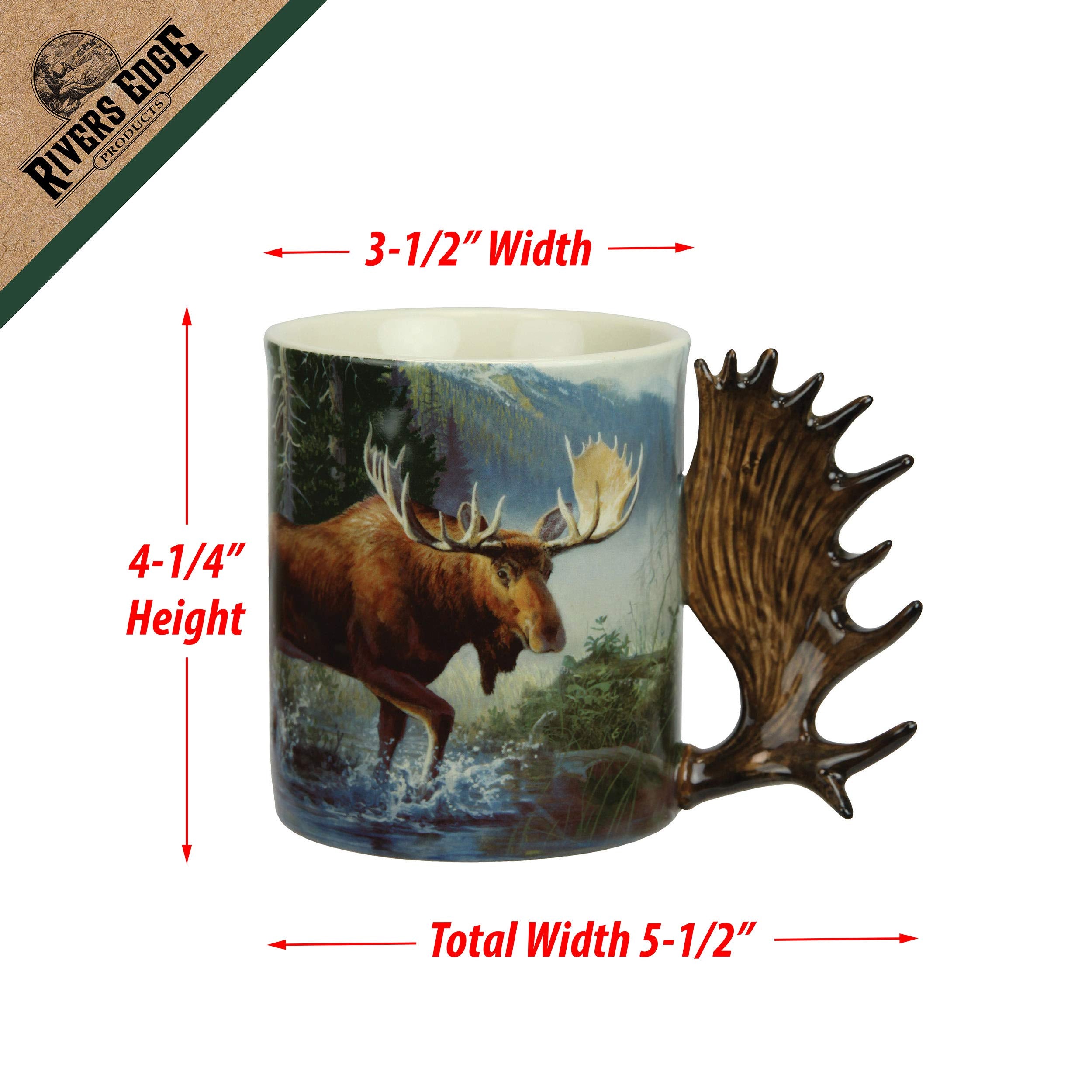 Rivers Edge Products Moose 3D Ceramic Coffee Mug With Handle, 15 Ounces, Espresso Cups And Coffee Cups Ceramic, Perfect For Coff