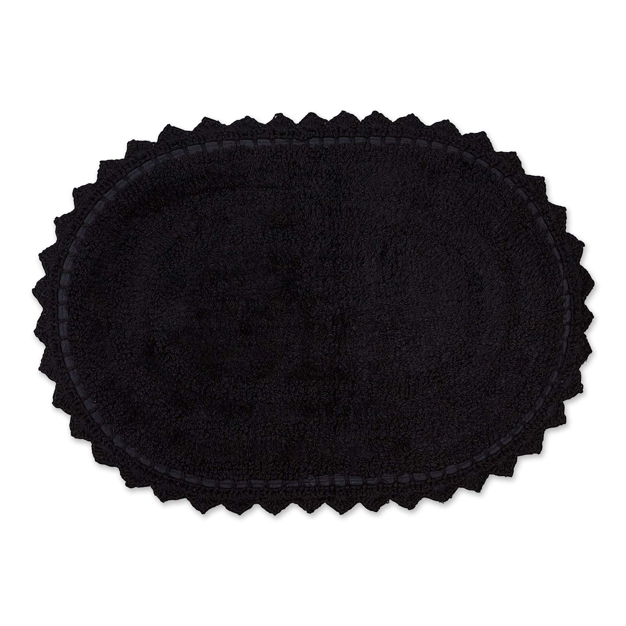 Dii Crochet Collection Reversible Bath Mat, Small Oval, 17X24, Black