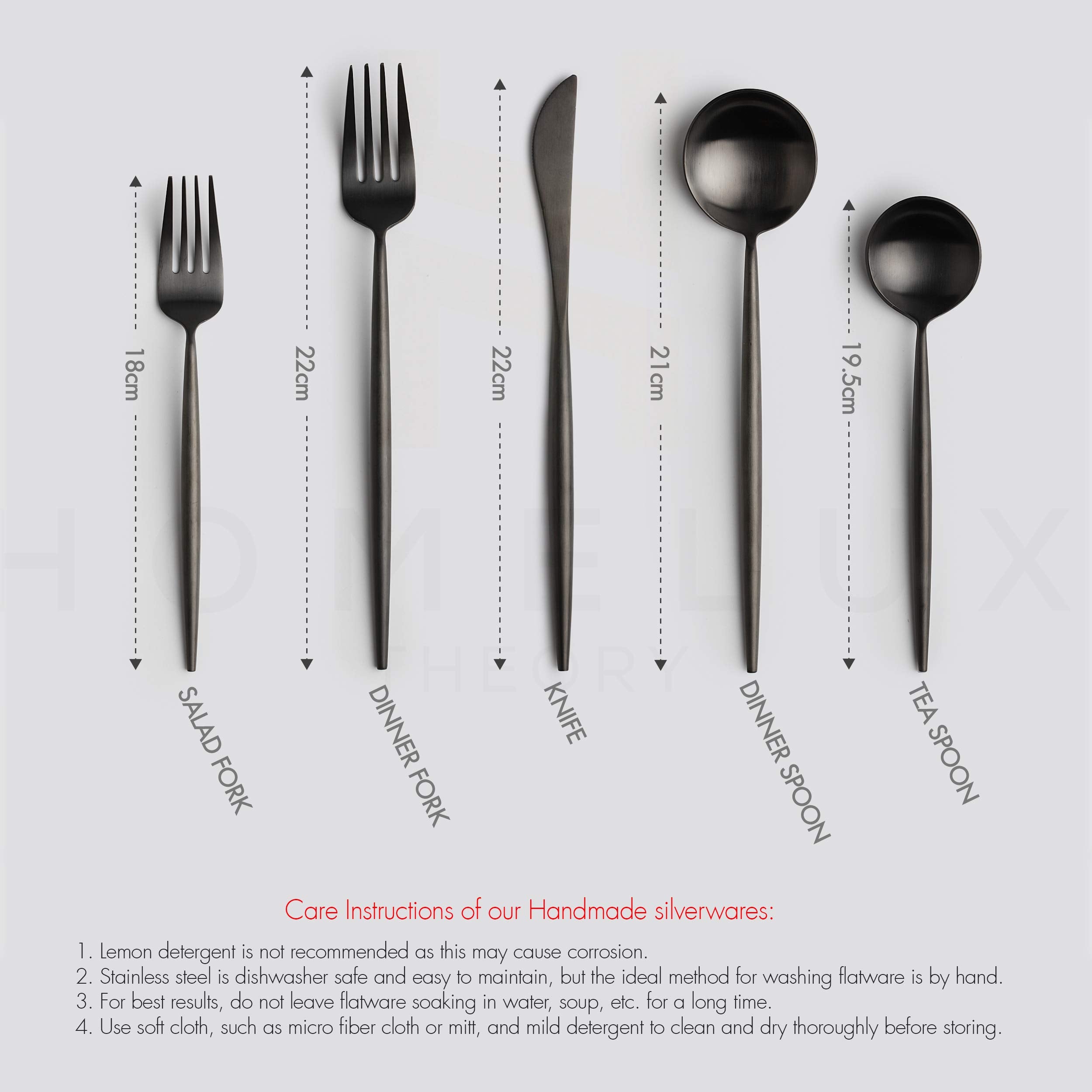 Homelux Theory 18/10 Stainless Steel Kitchen Silverware Set, 4 Sets Of 5Pc Matte Black Silverware Set Dishwasher Safe, Modern Ut