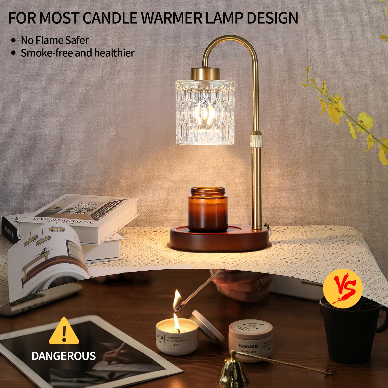 Candle Warmer Lamp with Dimmer and Timer,Home Decor Lamp for Scented Jar,Antique Brass Electric Wax Melt Warmer,Mother s Day/Bi