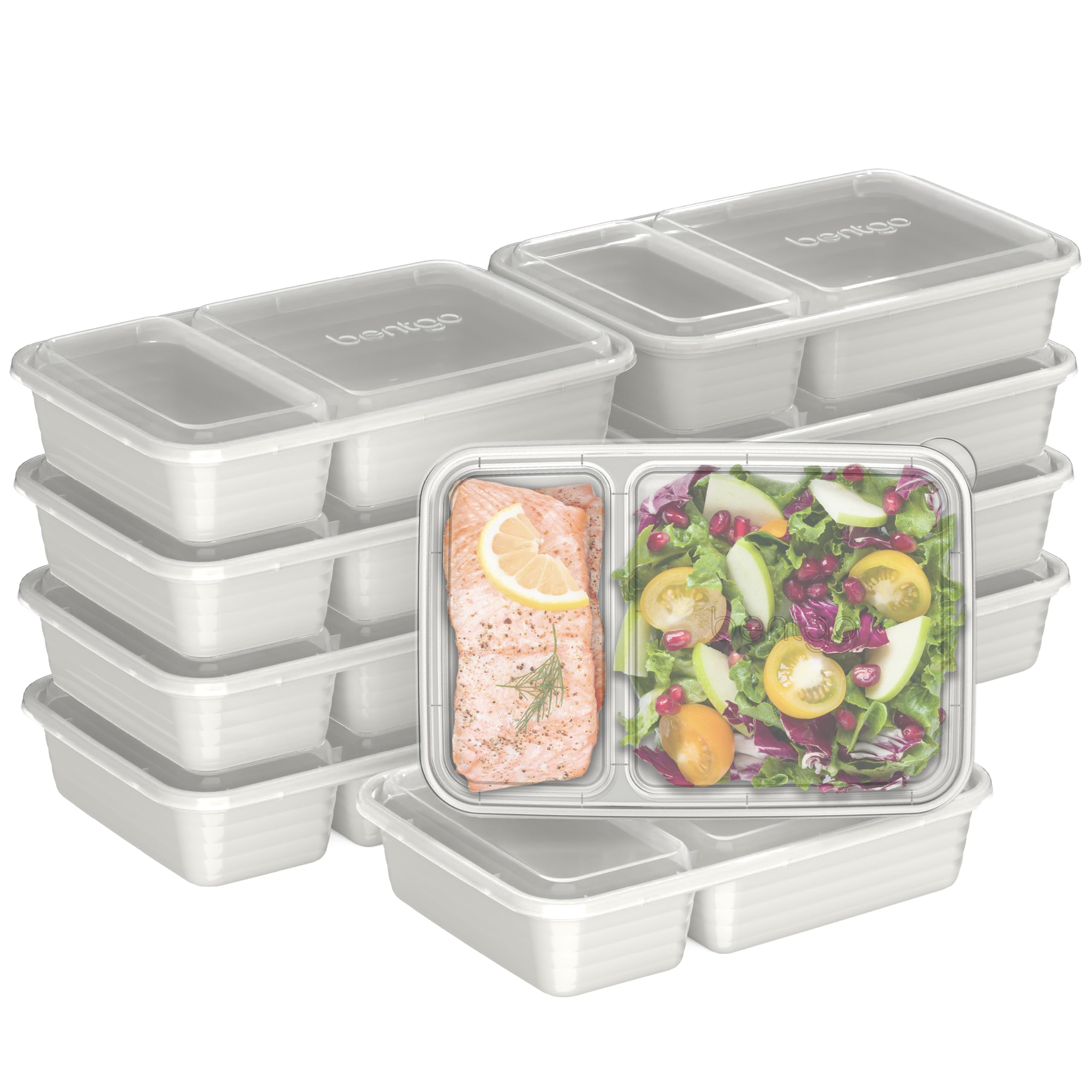 Bentgo 20-Piece Lightweight, Durable, Reusable Bpa-Free 2-Compartment Containers - Microwave, Freezer, Dishwasher Safe - Whisper