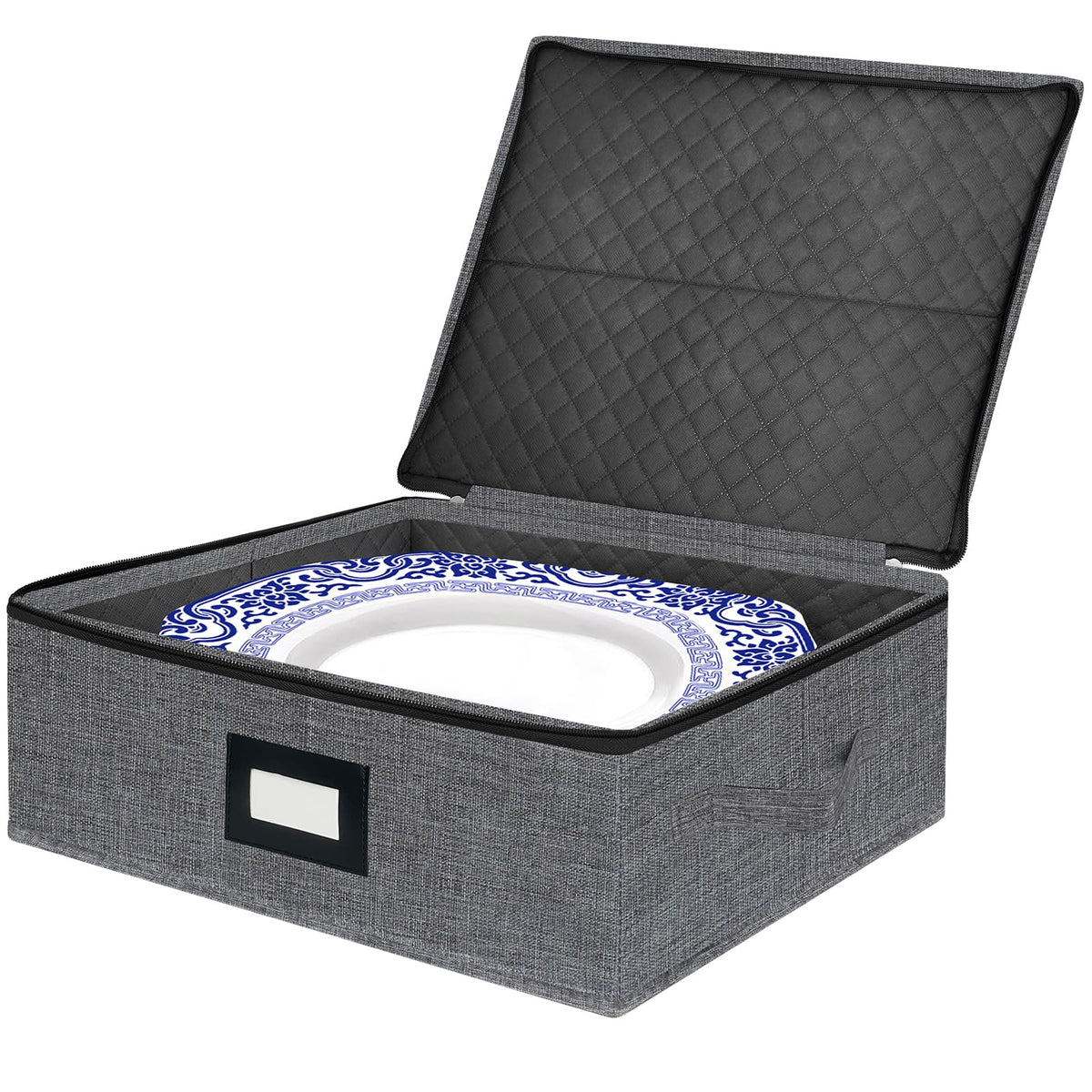Homyfort Platter Storage Case - Stackable China Storage Containers Hard Shell With Durable Zipper & Label & Sturdy Handles, 5.3
