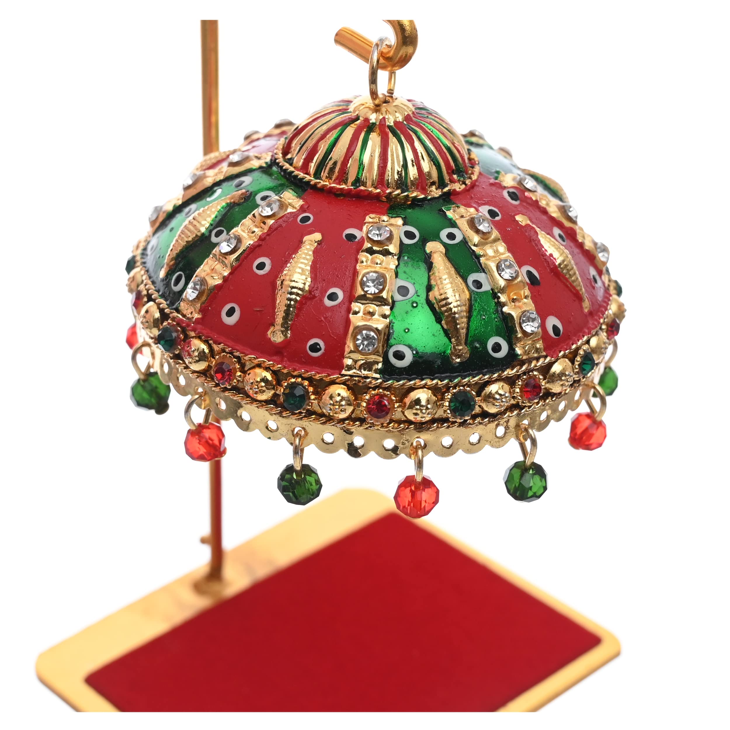 Tej Gifts Metal Umbrella Chhatra With Hanging Crystals For Action God Idol, Car Dashboard/Office Desk/Table/Home Decor Showpiece