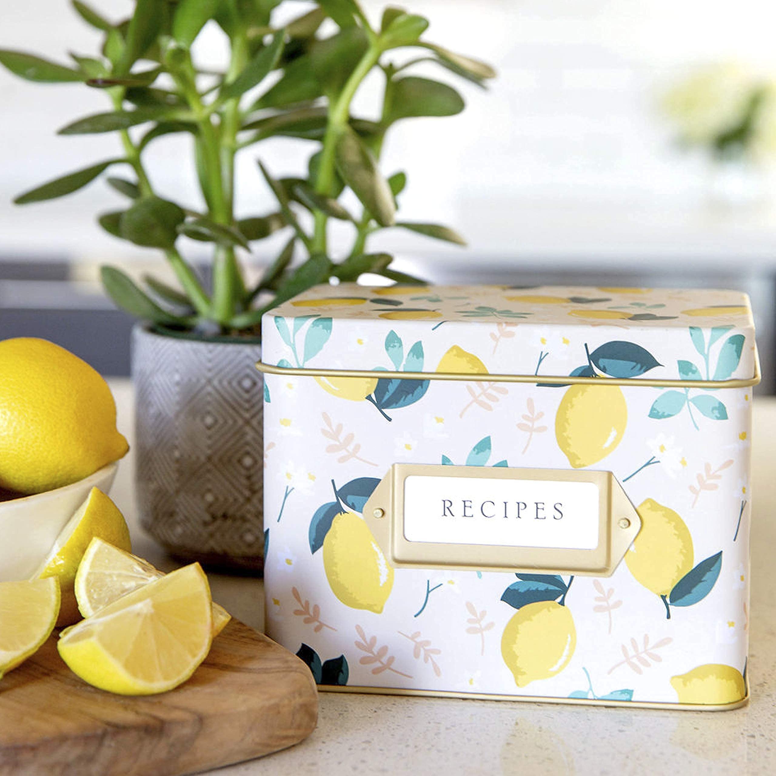 Jot & Mark Recipe Card Complete Gift Box | Decorative Recipe Tin Box (Lemon Zest)