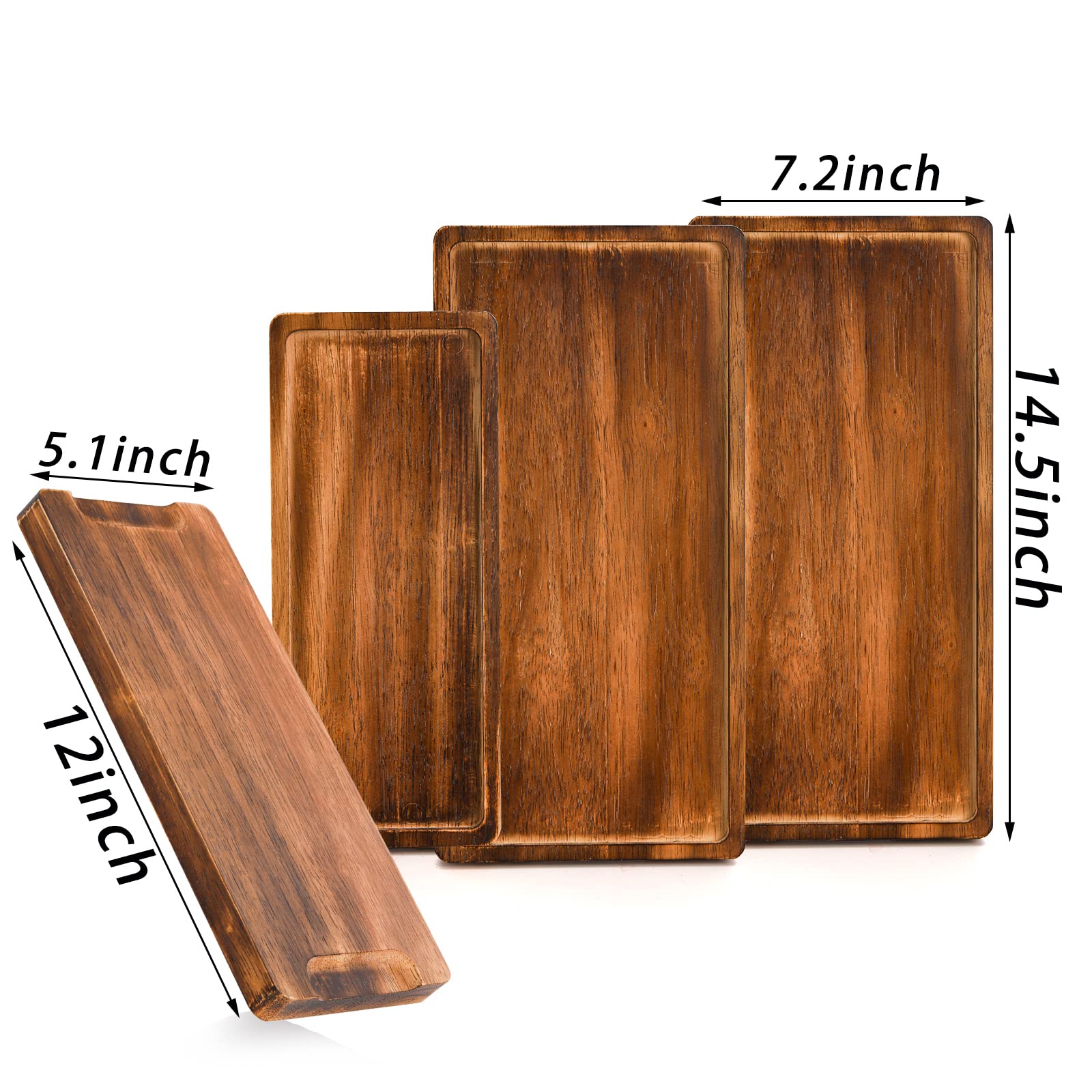 Soujoy Set Of 4 Wood Serving Tray, Oak Platter For Food, 12'', 14.5'' Rectangular Charcuterie Board With Edge For Home Decor, De