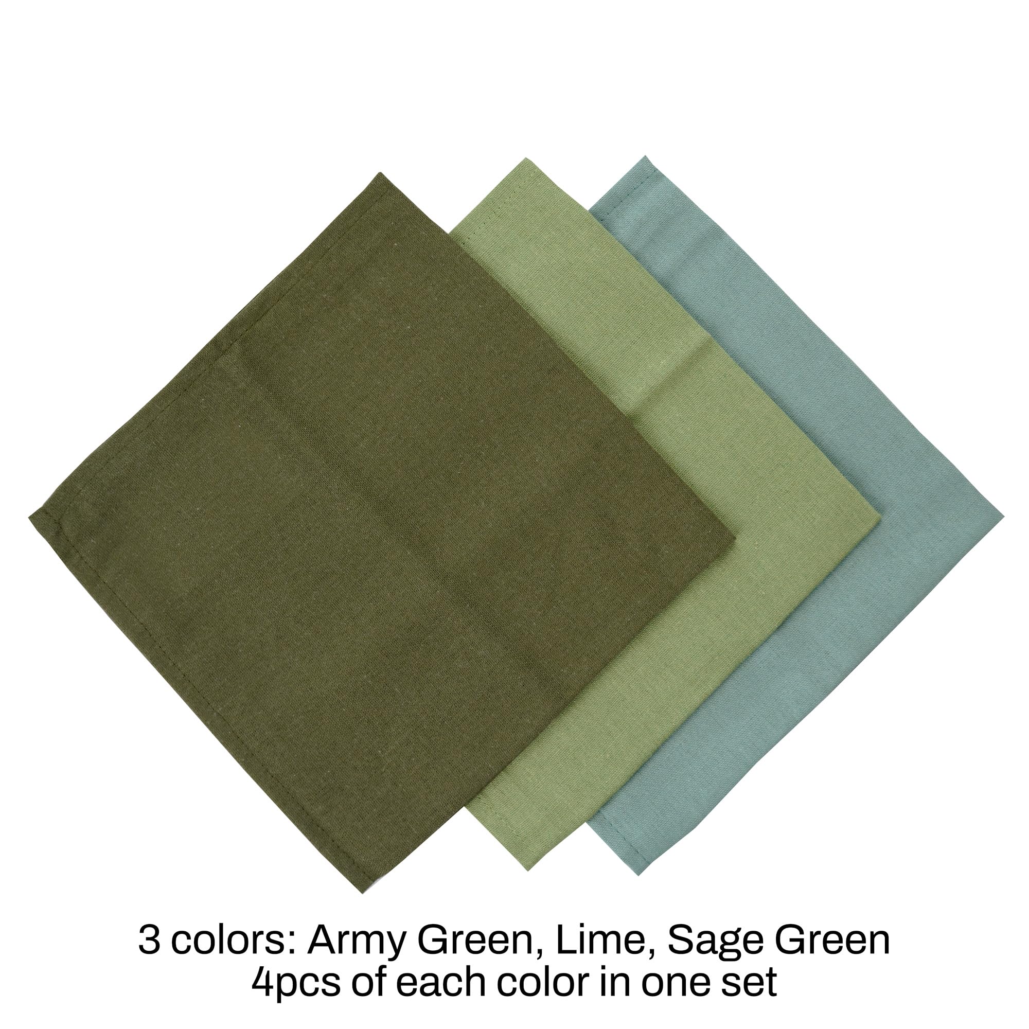 Infei Solid Color Cotton Linen Blended Thin Dinner Cloth Napkins - Set Of 12 (40 X 40 Cm) - For Events & Home Use (Multi Green)