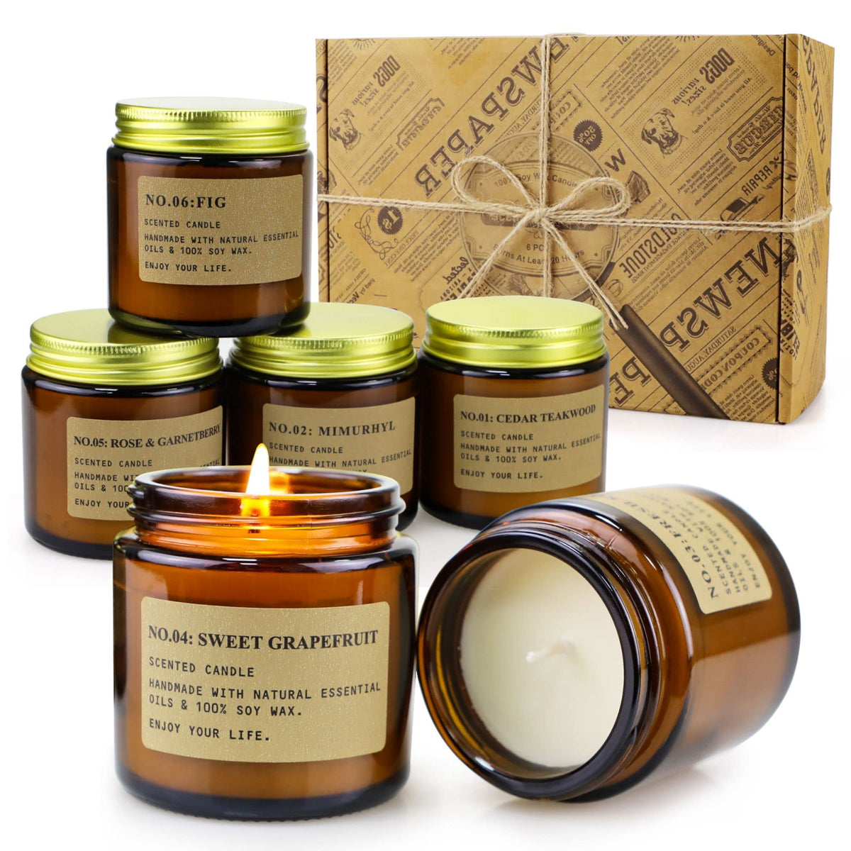 6 Pack Candles for Home Scented Aromatherapy Candles Gifts Set for Women Soy Wax Long Lasting Amber Jar Candles for Valentine Bi