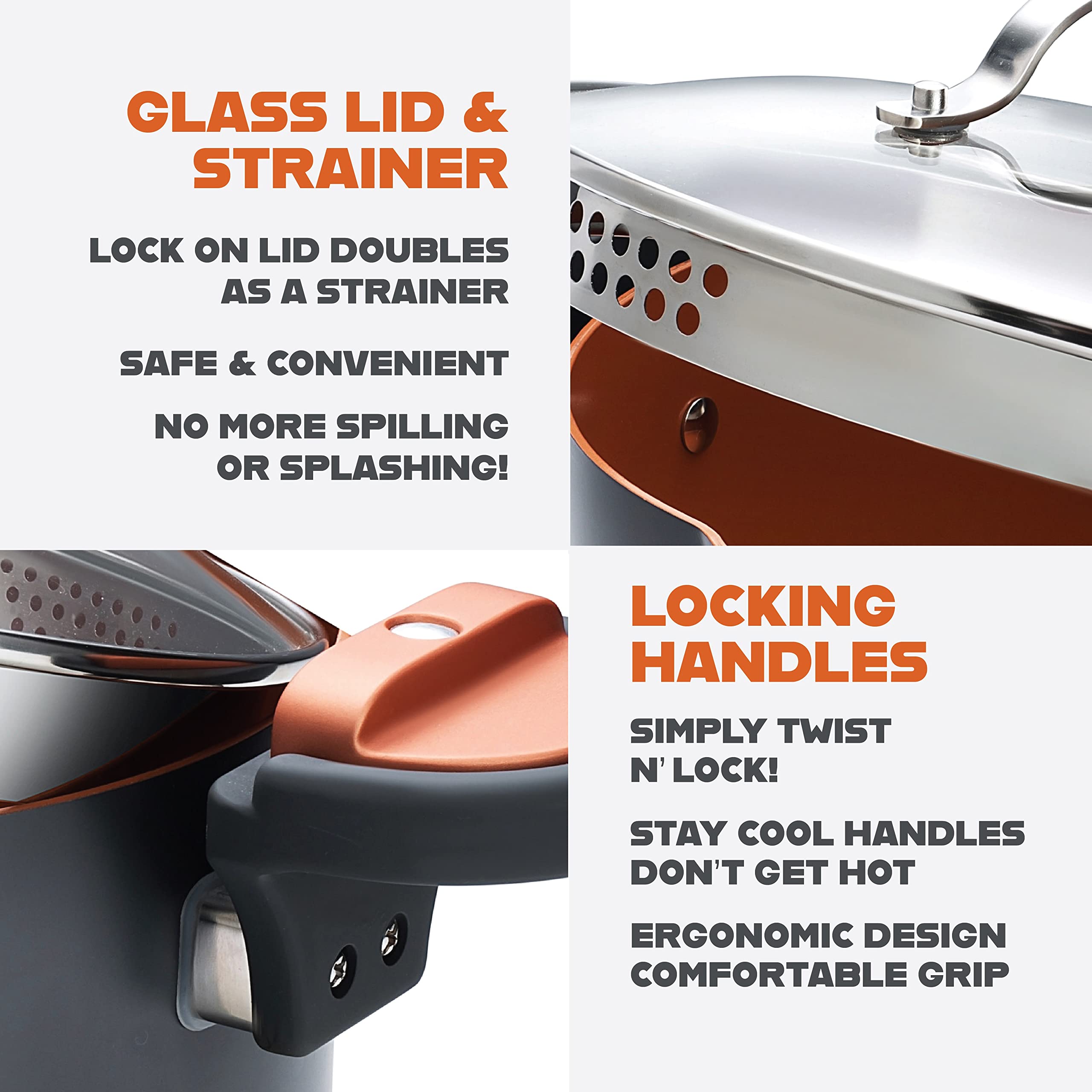 Gotham Steel 5 Quart Stock Pot Multipurpose Pasta Pot With Strainer Lid & Twist And Lock Handles, Nonstick Ceramic Surface Makes