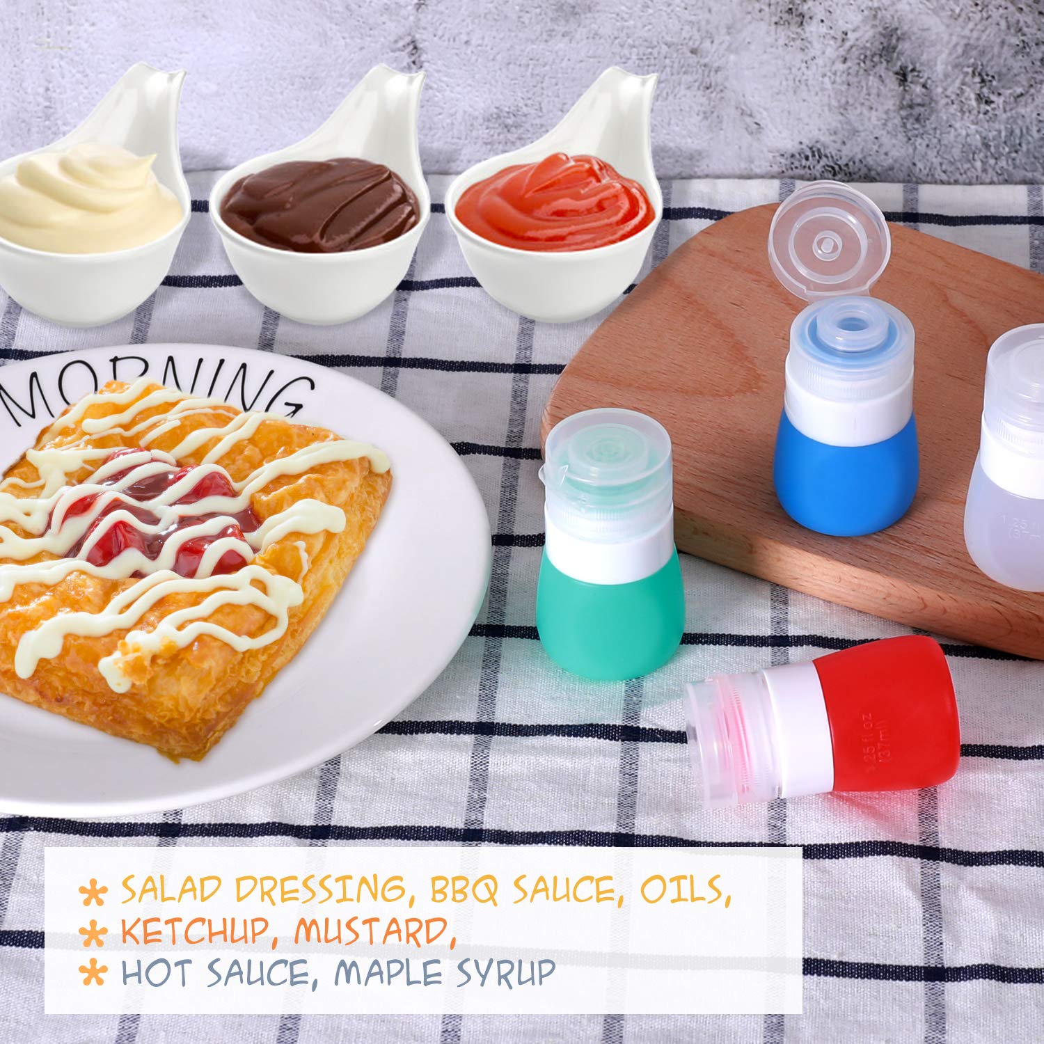 Pugez Salad Dressing Container To Go, Condiment Squeeze Bottles, Portable Salad Dressing Bottles With Cleaning Brush, Salad Dres