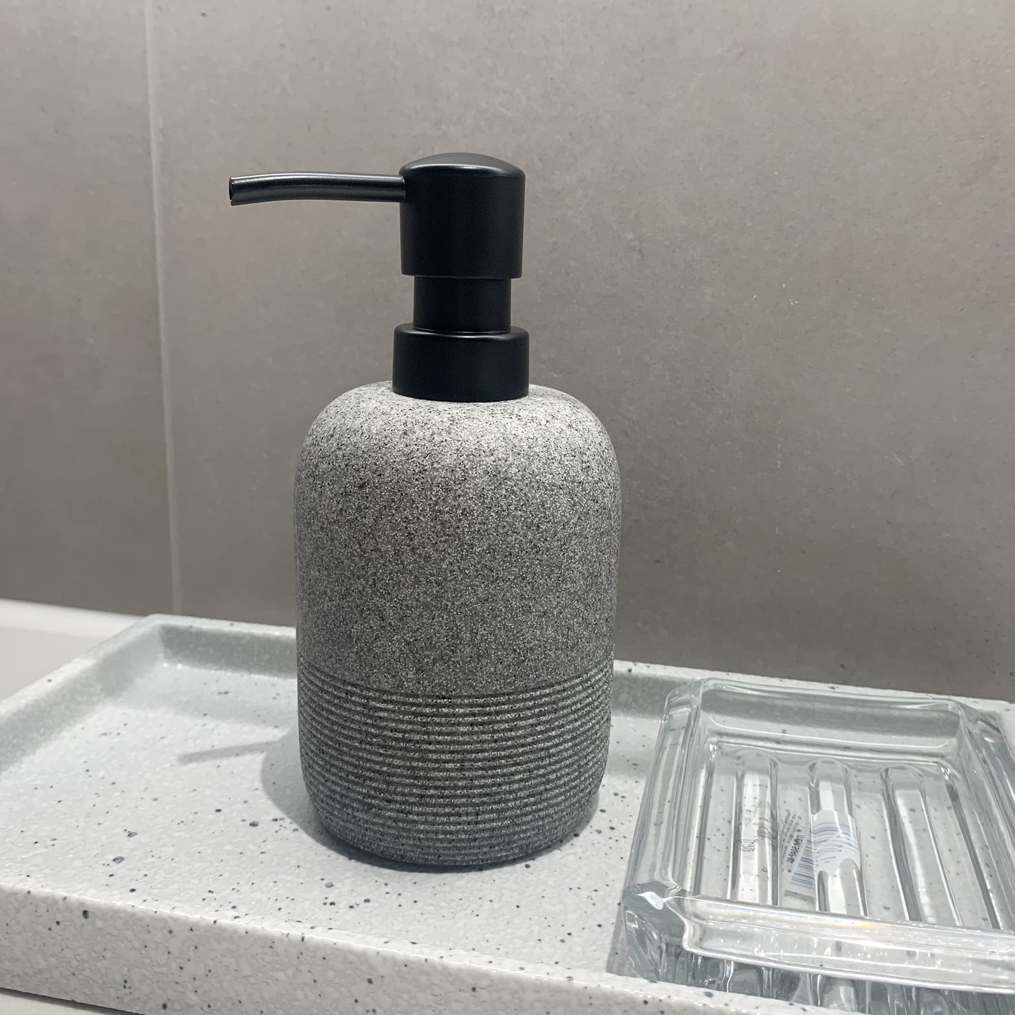 2Pcs/Set Gray Soap Lotion Dispenser With A Spare Pump,Liquid Hand Soap Dispenser Sets For Bathroom Countertop, Soap Dispenser Fo