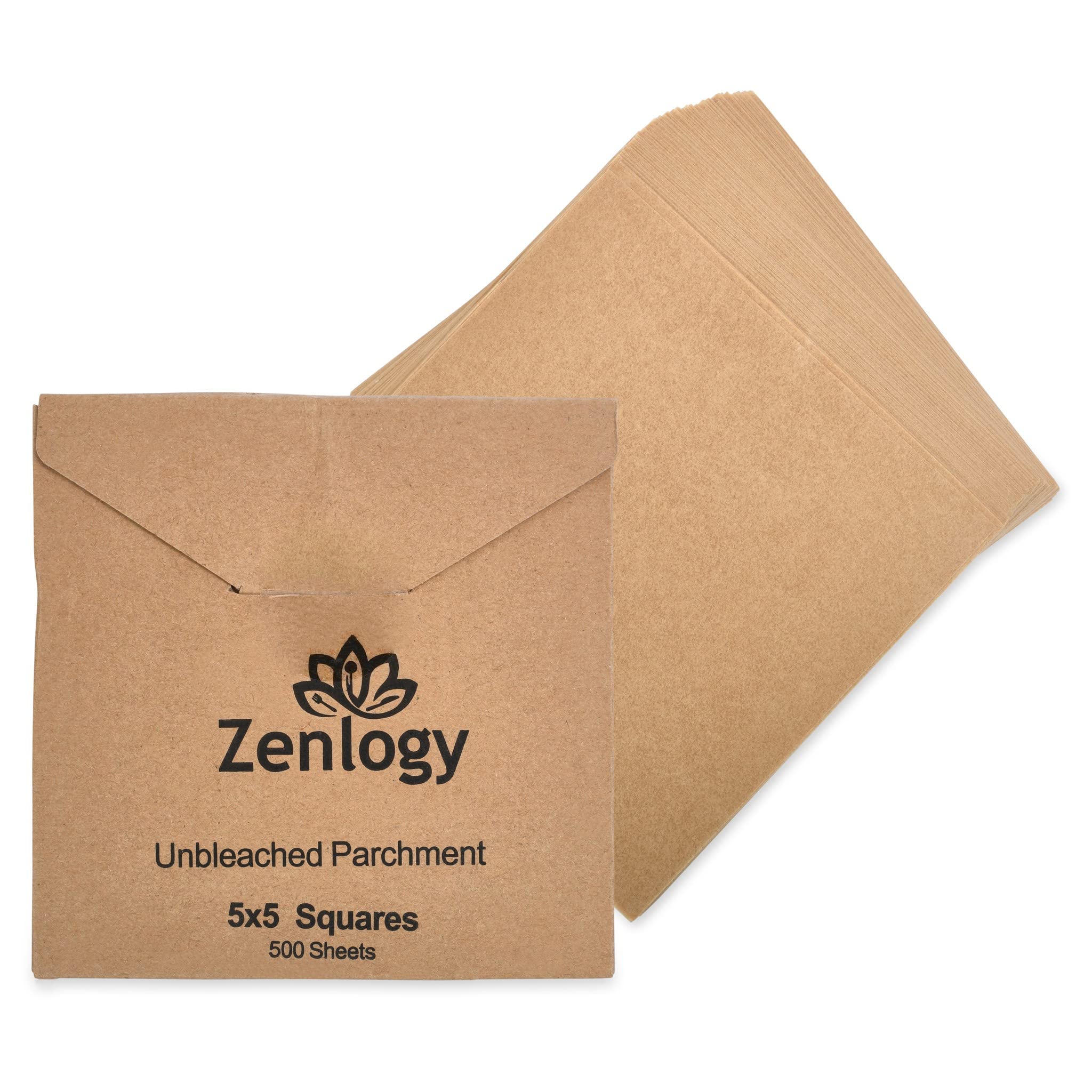 Zenlogy 5X5 Small Parchment Squares (500 Sheets) - Unbleached, Non-Stick, Pre-Cut Parchment Paper- Ideal For Candy Wrappers, Lin