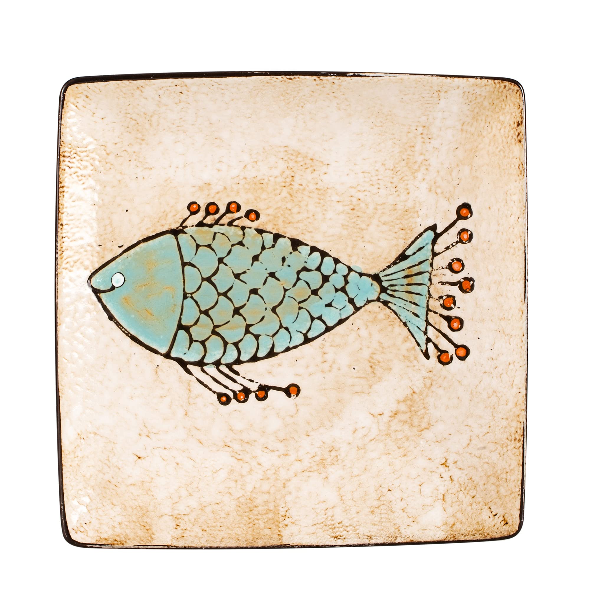 HomeVss, Stoneware Artisan Hand Painted Fish, 16pc Reactive Glaze Dinnerware Set