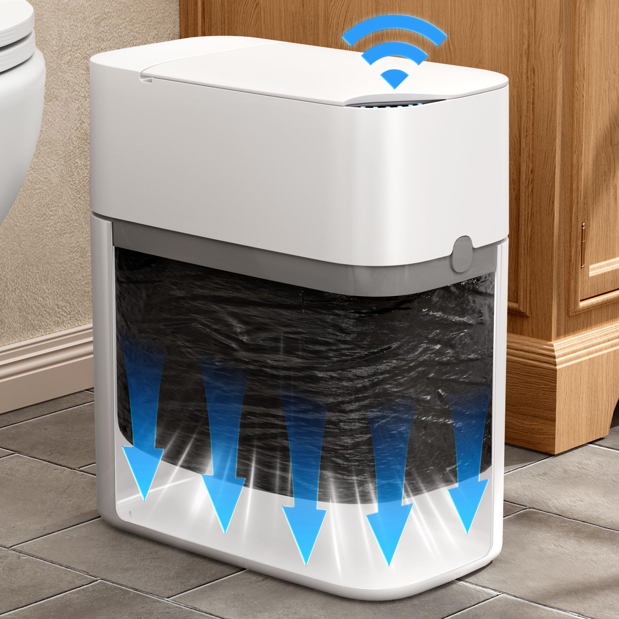 Ctime 2Nd Gen Motion Sensor Bathroom Trash Can - Smart Small Trash Can With Lid And Automatic Bag Expanding, 3 Gallon, 6 Inch Sl