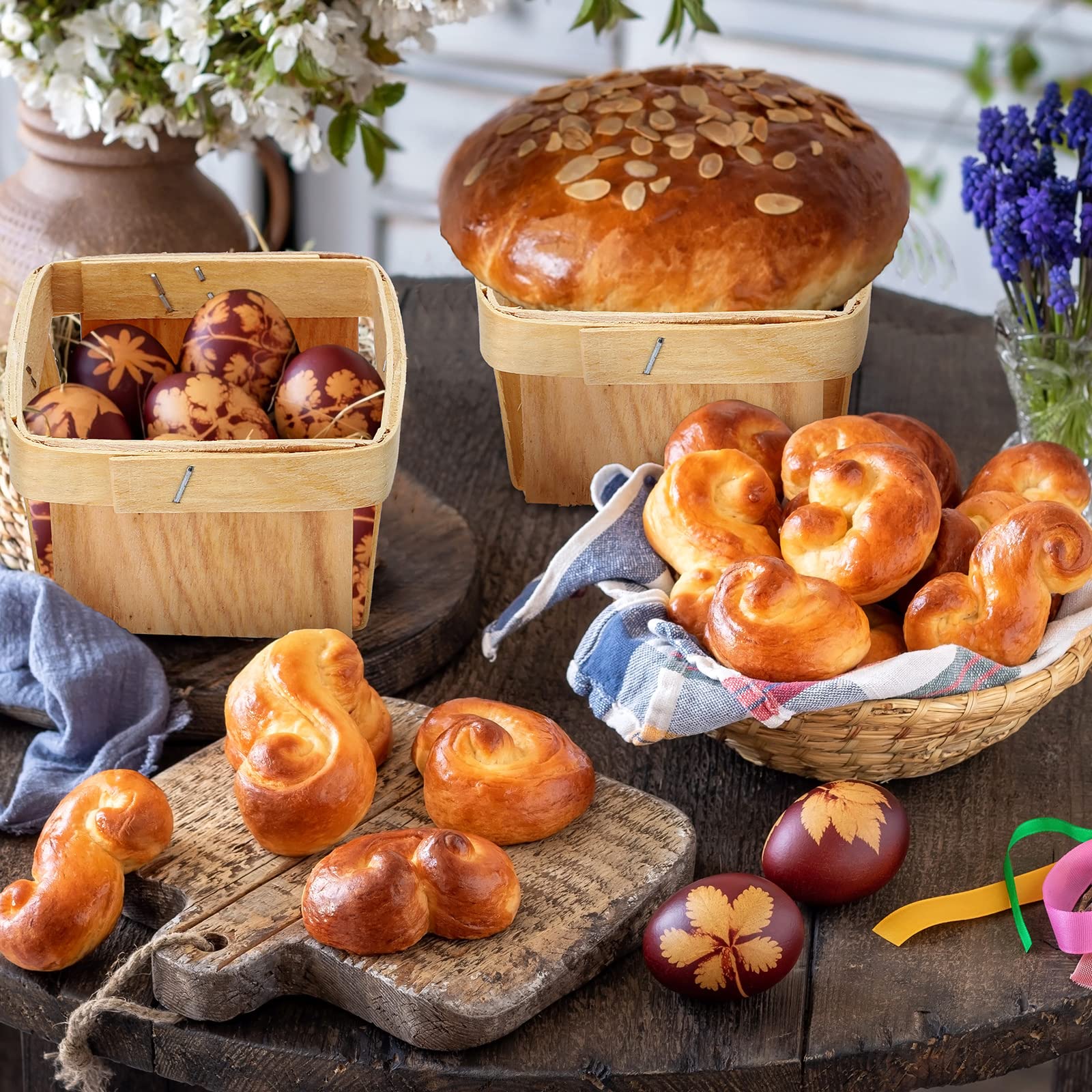 Hoolerry 25 Pieces 1/2 Pint Wooden Gift Baskets 3 x 3 x 2.2 Inch Square Vented Wood Boxes Mini Berry Basket Bulk for Fruit Picki