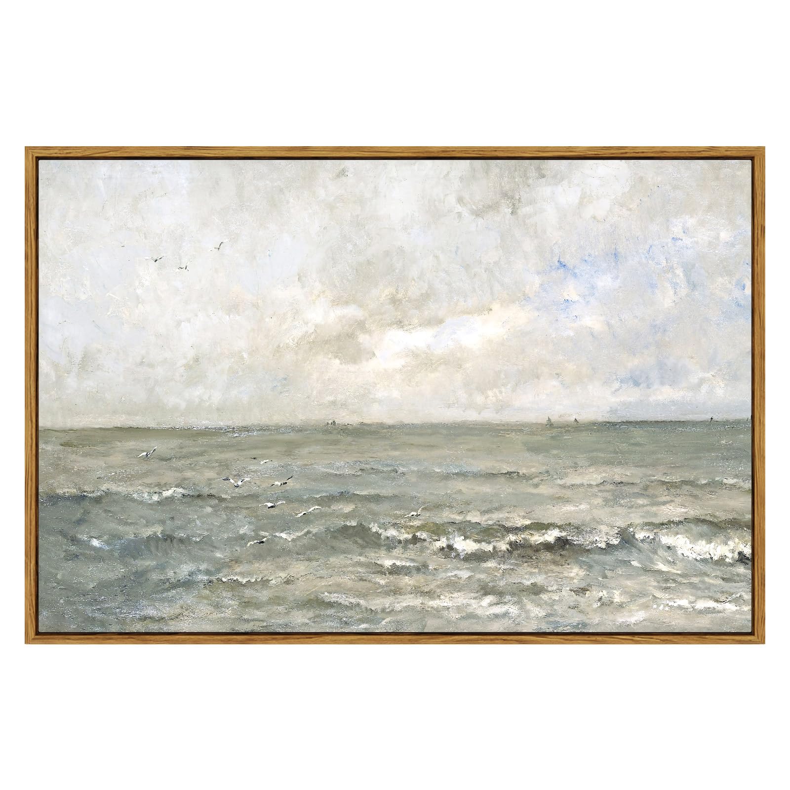 Viyyiea Ocean Landscape Large Framed Wall Art, Seascape Vintage Paintings Art Decor Aesthetic, Canvas Print Artwork, Calming Sea