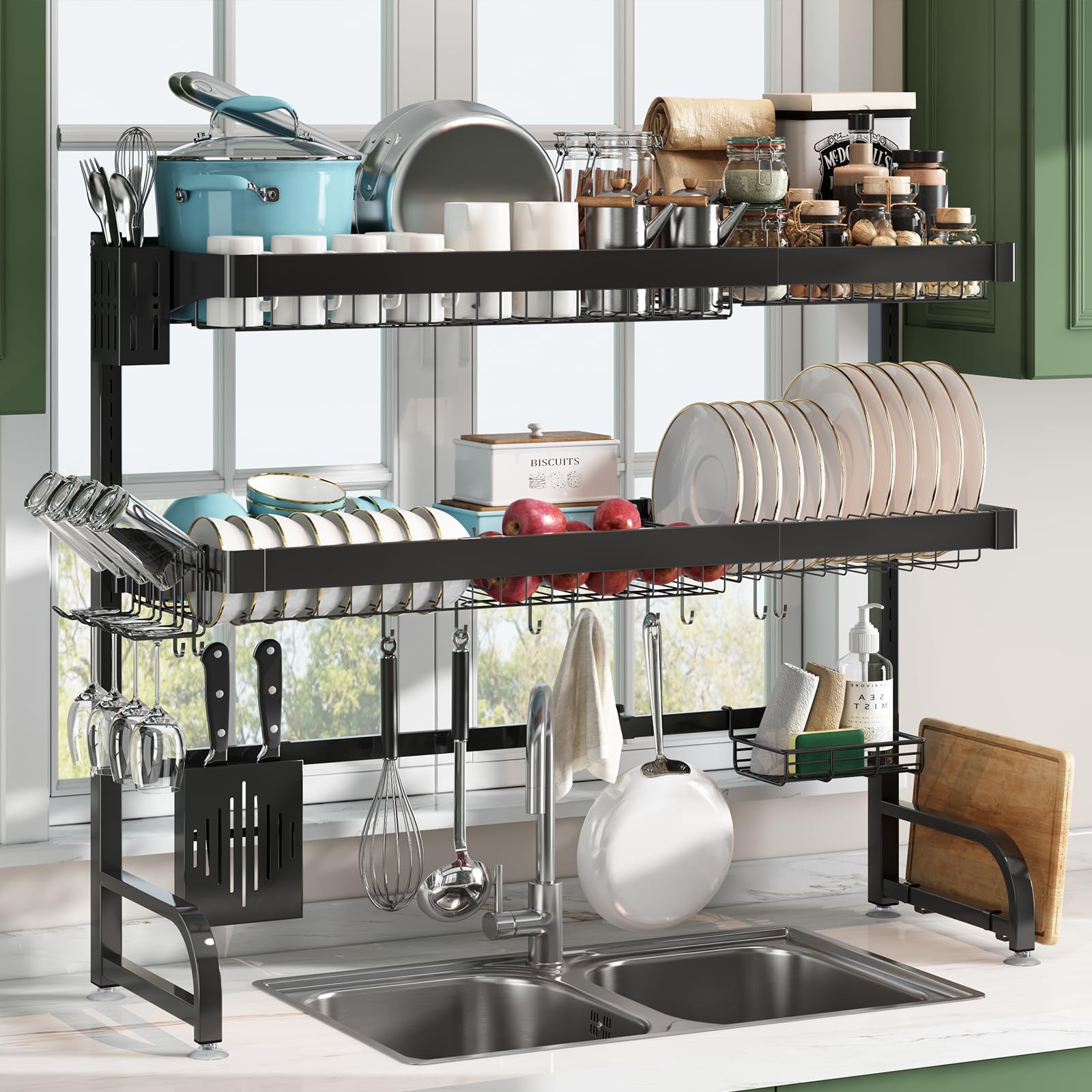 Boosiny Over The Sink Dish Drying Rack, Full 304 Stainless Steel Above Sink Dish Drainer For Kitchen Shelf, Expandable Over The