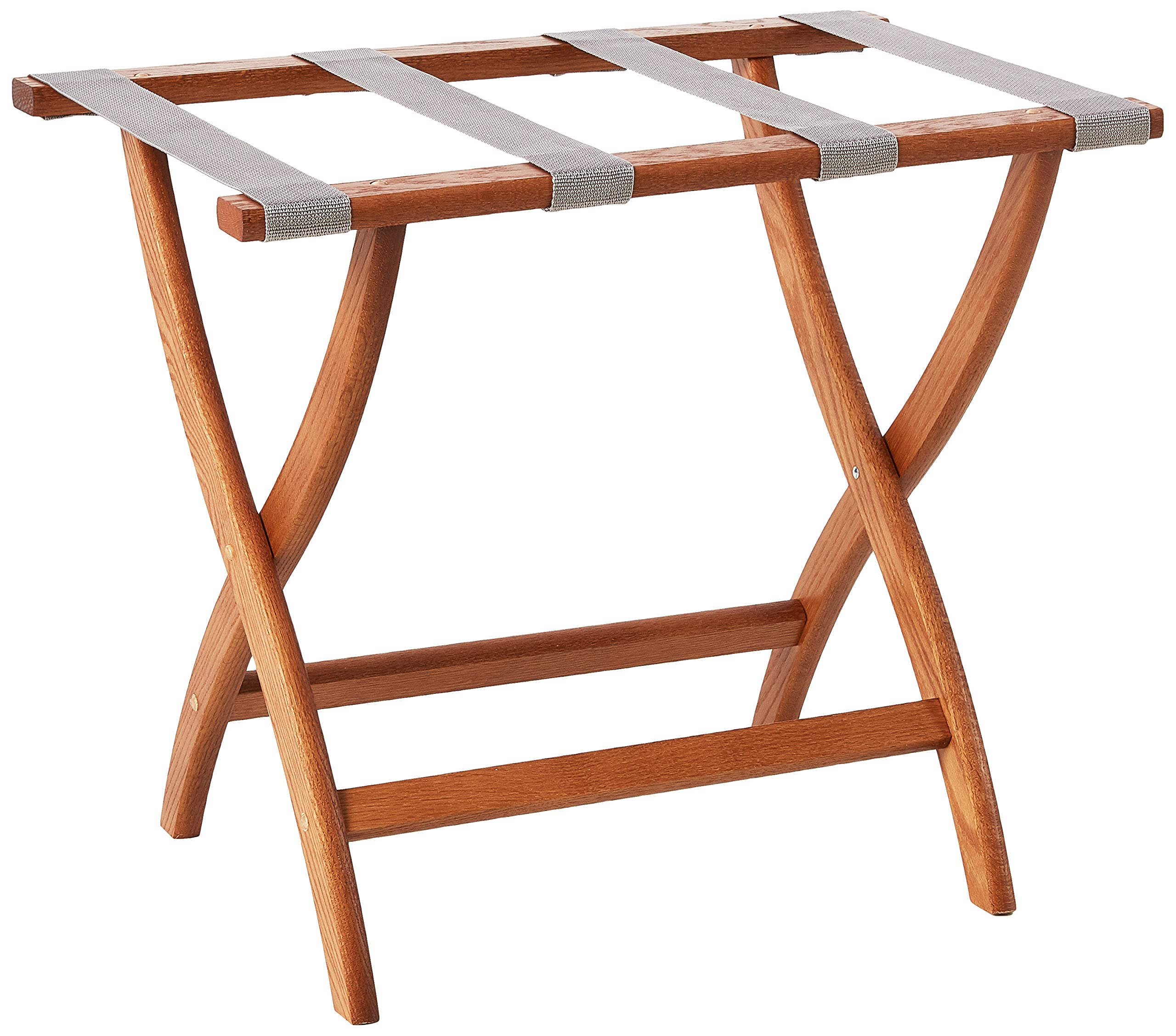 Wooden Mallet Designer Curve Leg Luggage Rack  Grey Straps  Medium Oak