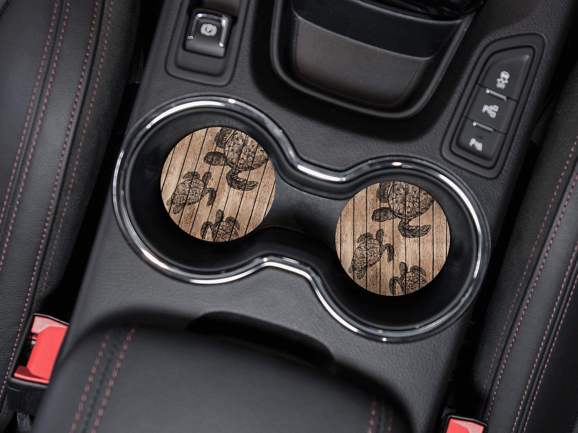 Caribou Coasters , Turtle Wooden Design Absorbent Round Fabric Felt Neoprene Car Coasters For Drinks (2.87 Inches), 2Pcs Set