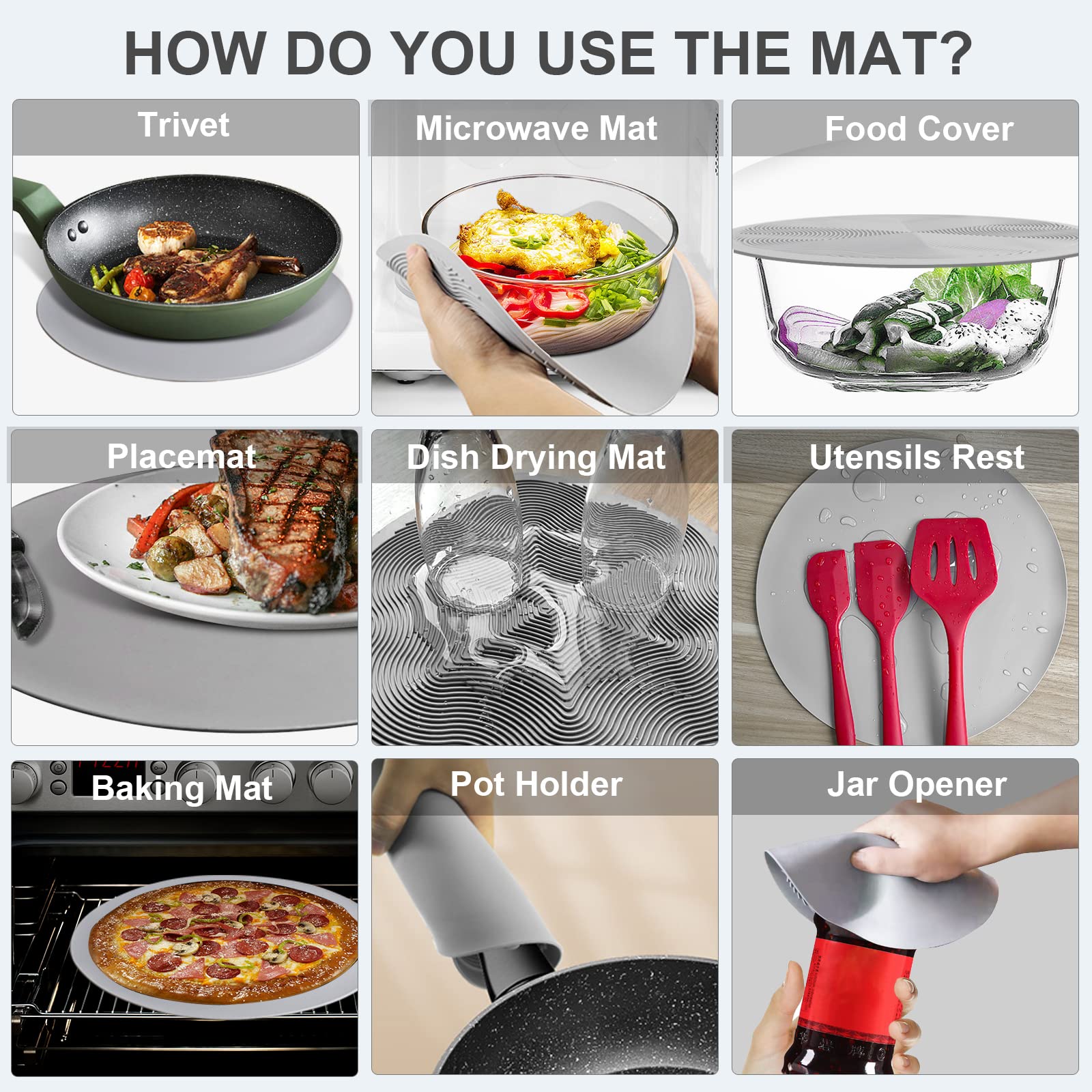 Lekdrok 10 Inch Microwave Food Cover & Collapsible Silicone Mat - Splatter Guard, Plate Holder & Kitchen Colander For Meal Prep,