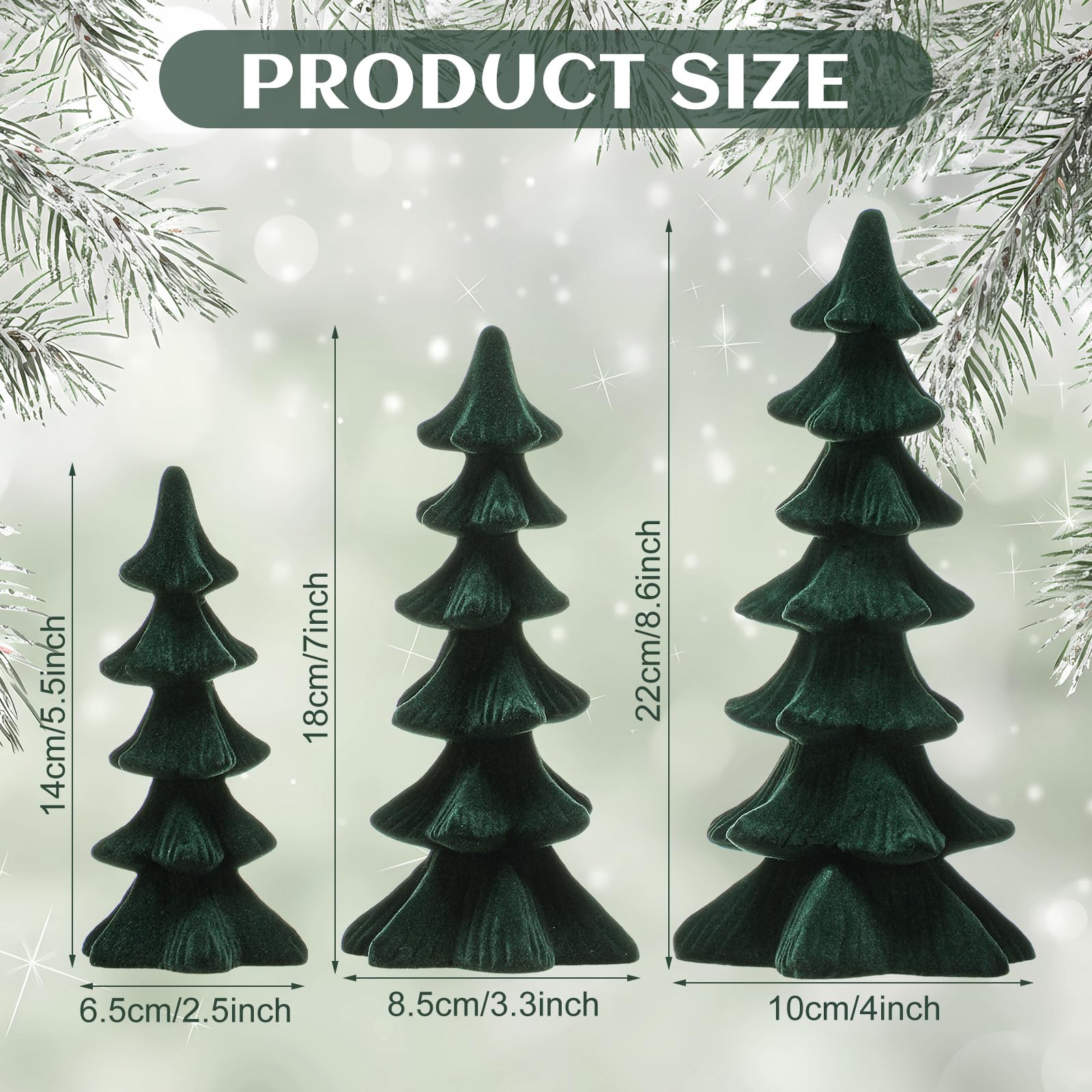 Newwiee 3 Pcs Christmas Velvet Trees Set Velvet Christmas Tree Cone Ceramics Flocked Modern Tabletop Centerpieces Farmhouse Home