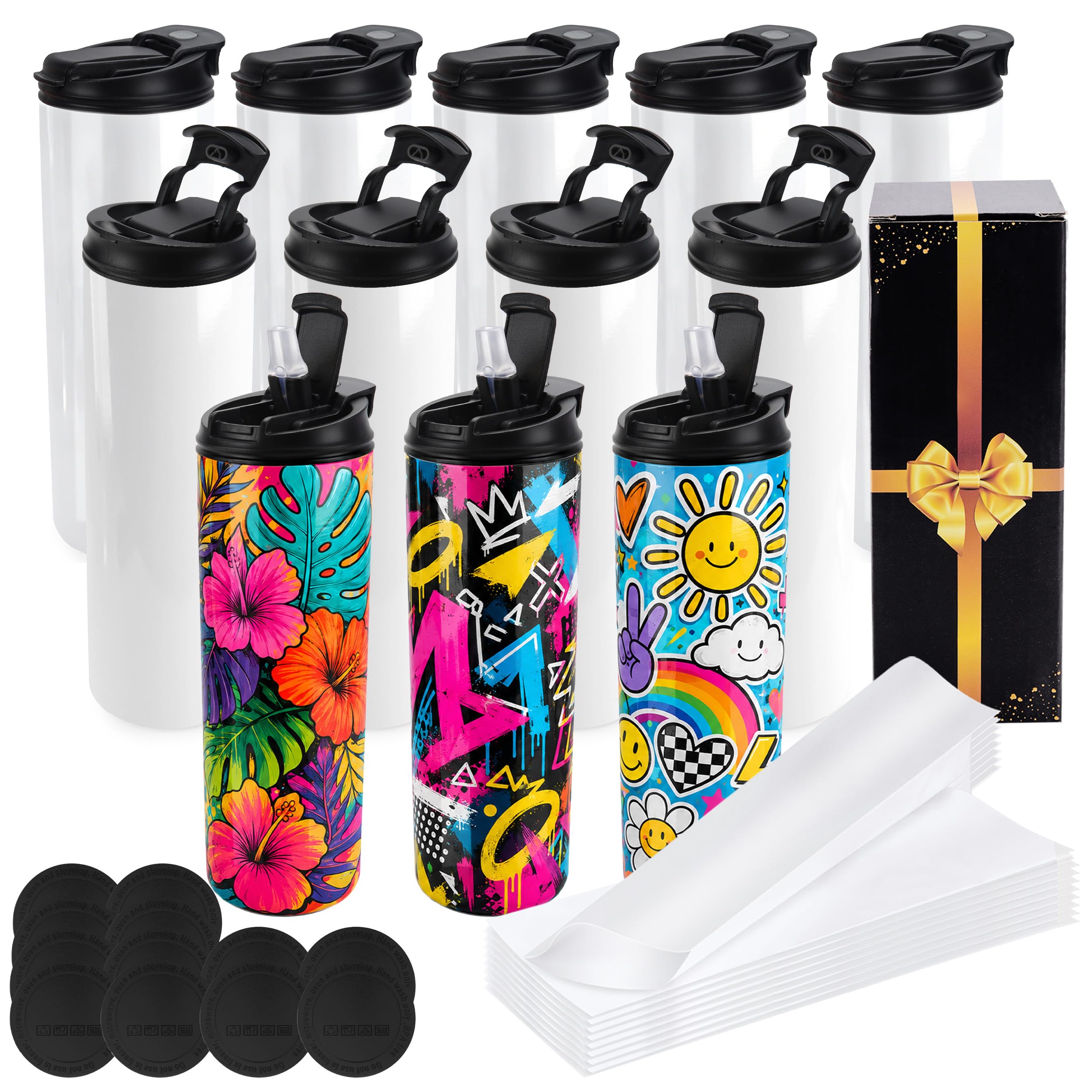 Joyclub 12 Pack Sublimation Water Bottles 20 oz Leakproof Tumblers Bulk