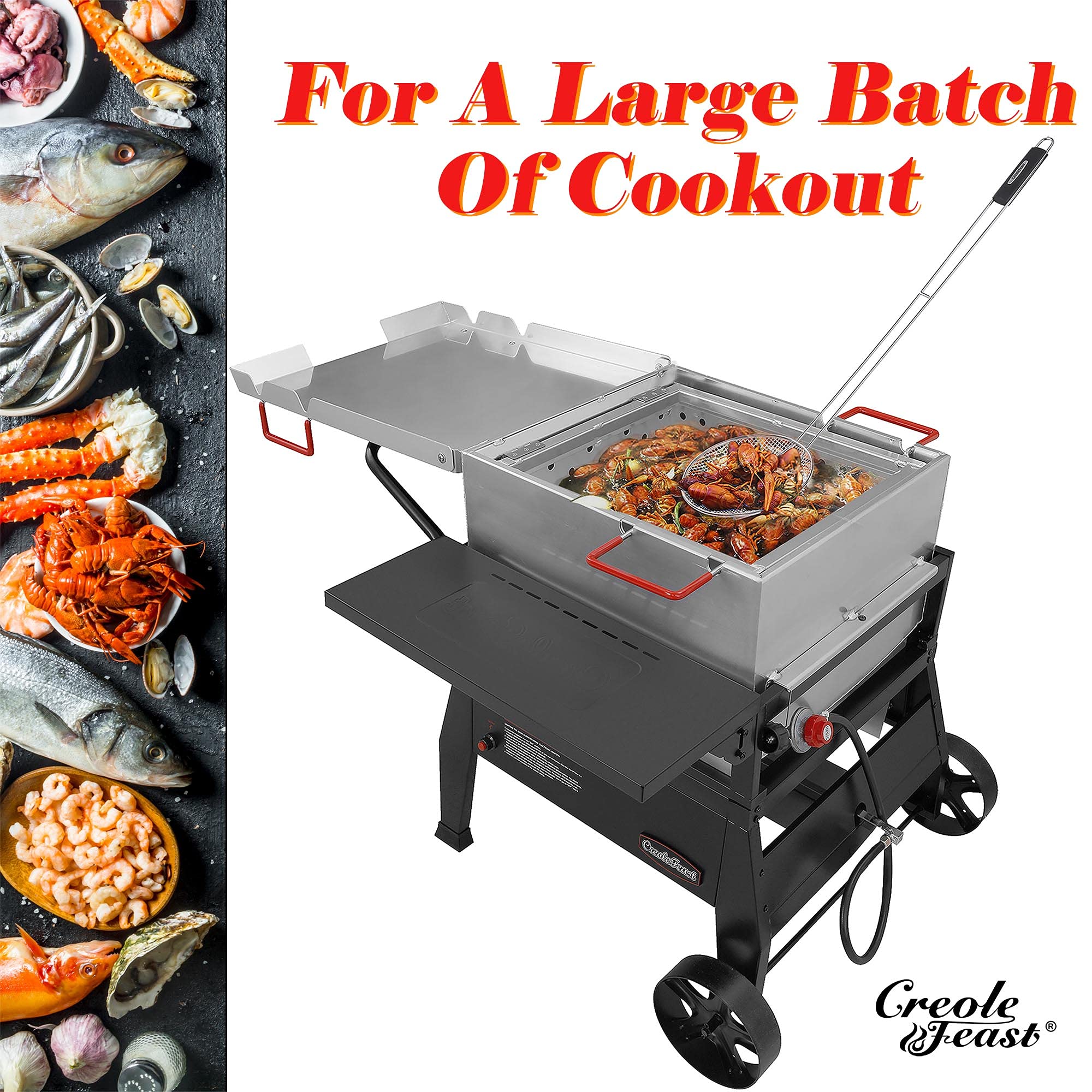 Creole Feast Skm3602 36-Inch Stainless Steel Skimmer With 8'' Bowl, Wire Strainer And Mesh Scoop, Crawfish Long Ladle Accessorie